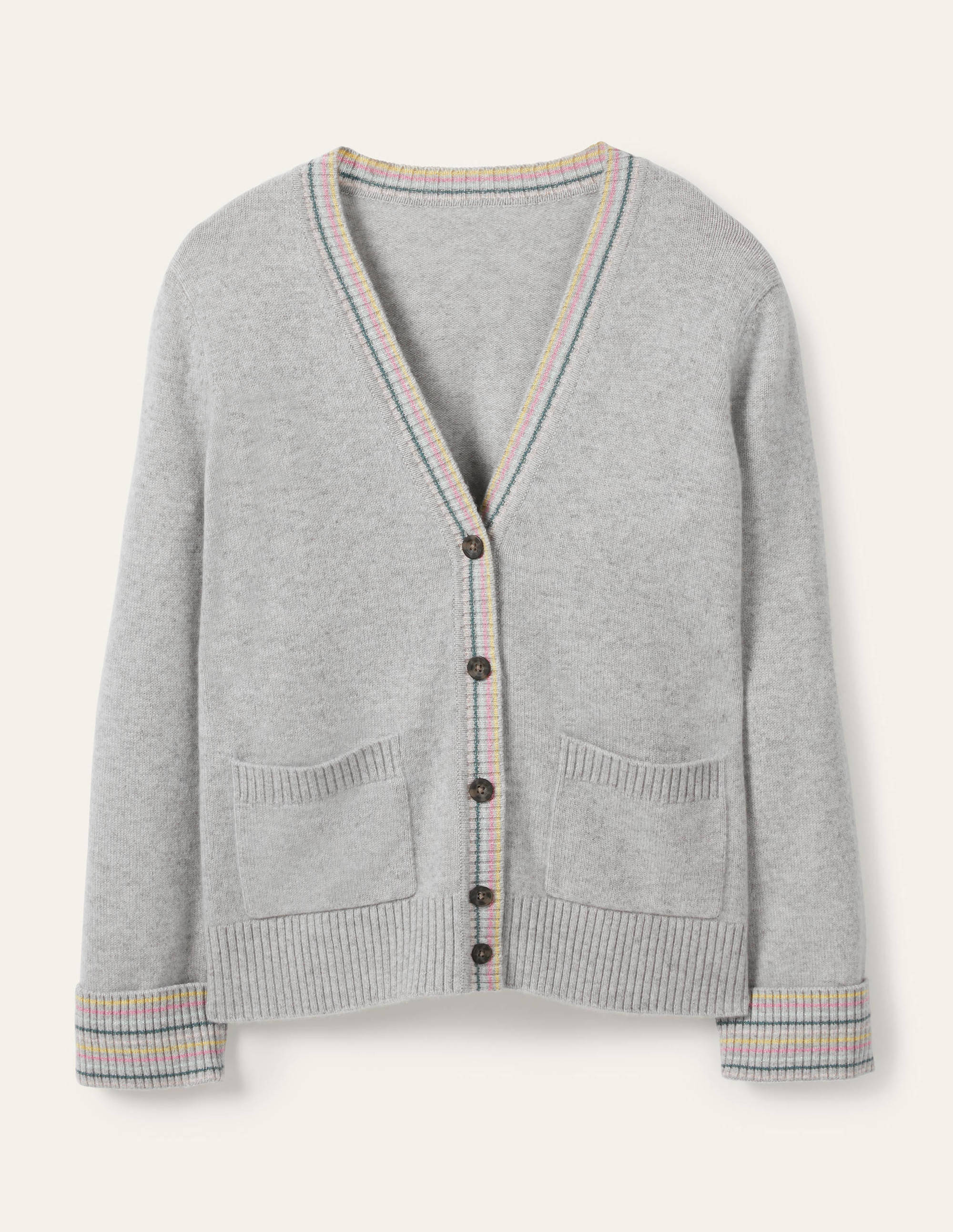 Cashmere Cuff Detail Cardigan-Grey Melange - Image 5