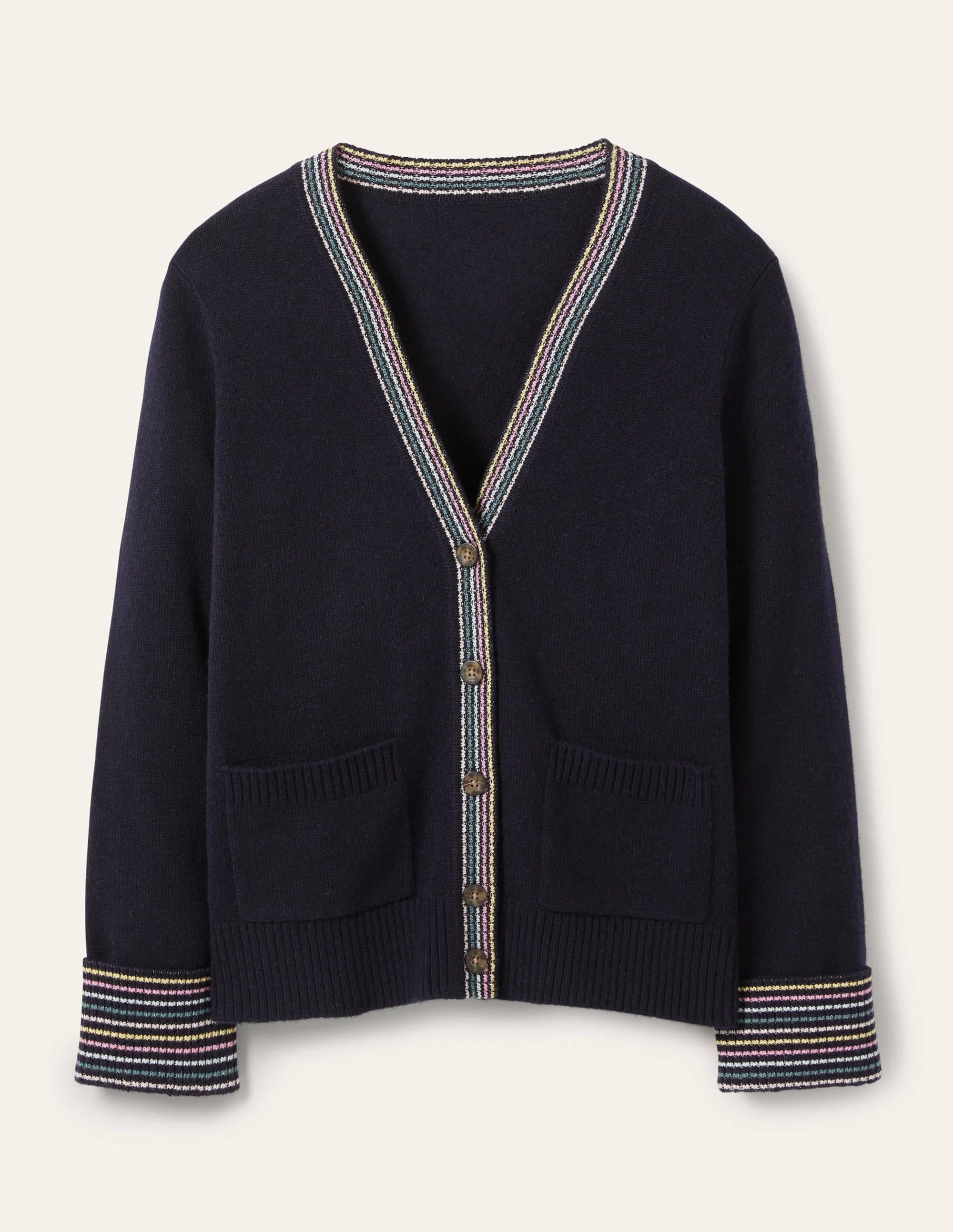 Cashmere Cuff Detail Cardigan-Navy - Image 5