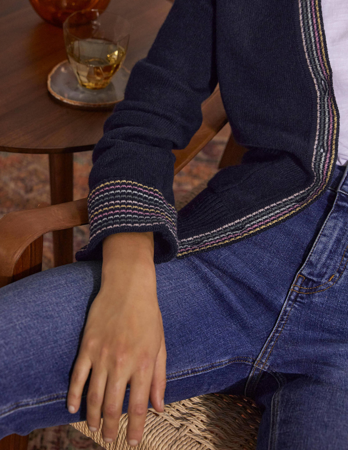 Cashmere Cuff Detail Cardigan-Navy-2