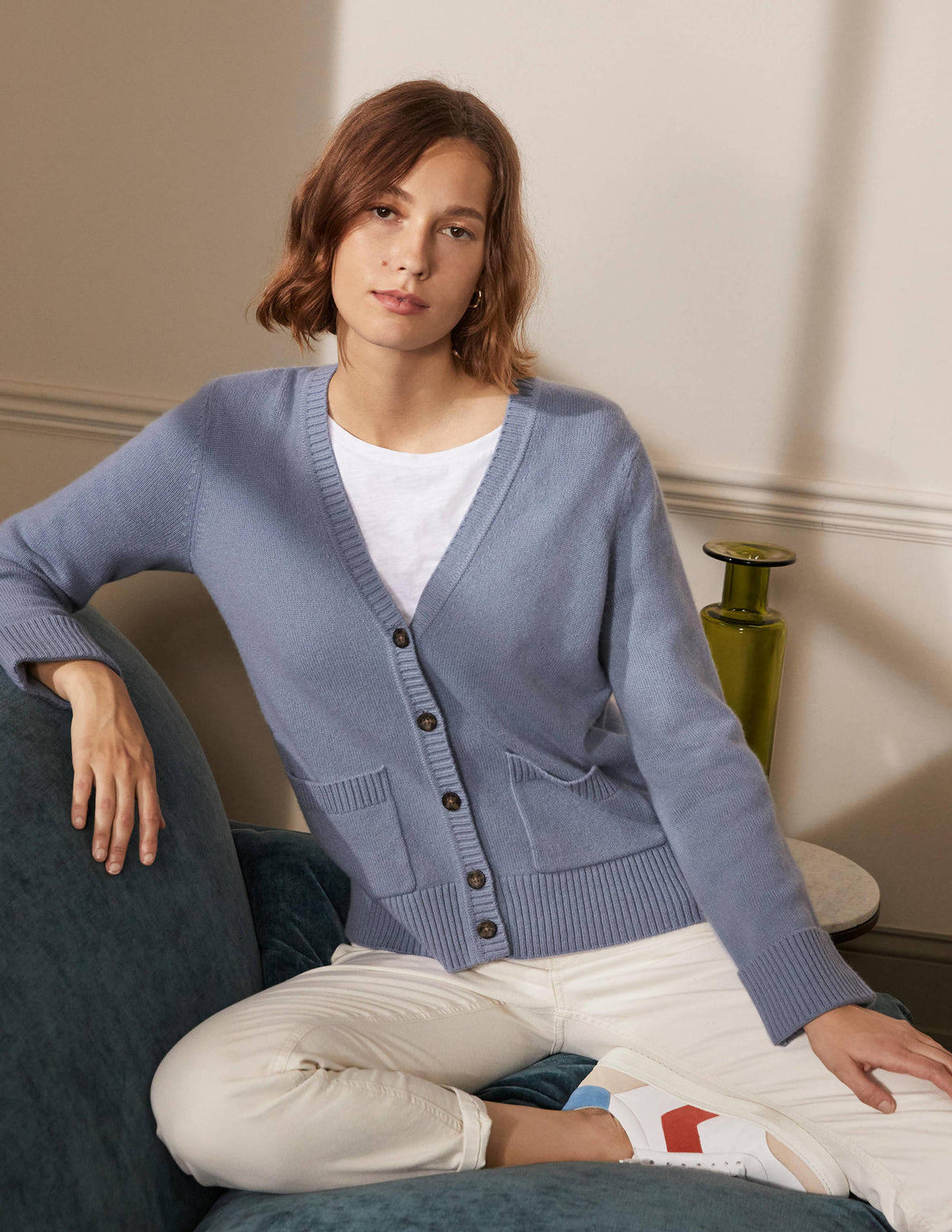 Cashmere Cuff Detail Cardigan-Lapis Light Blue-1