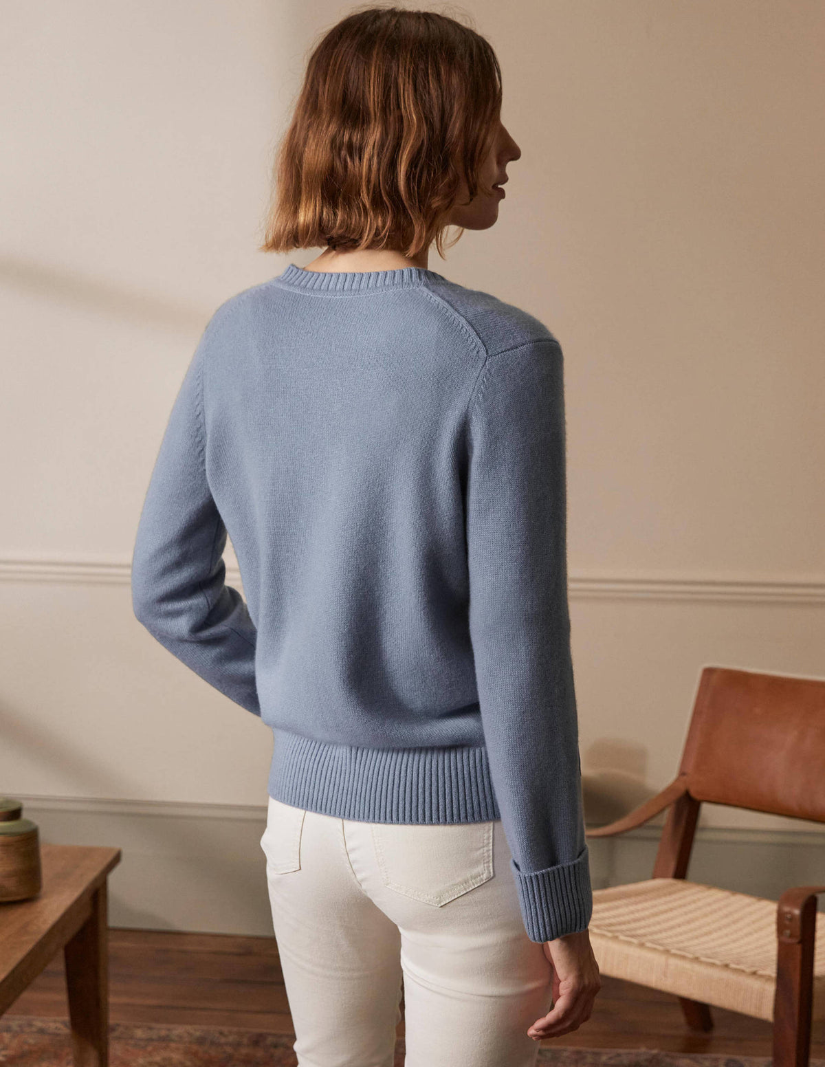 Cashmere Cuff Detail Cardigan-Lapis Light Blue - Image 3