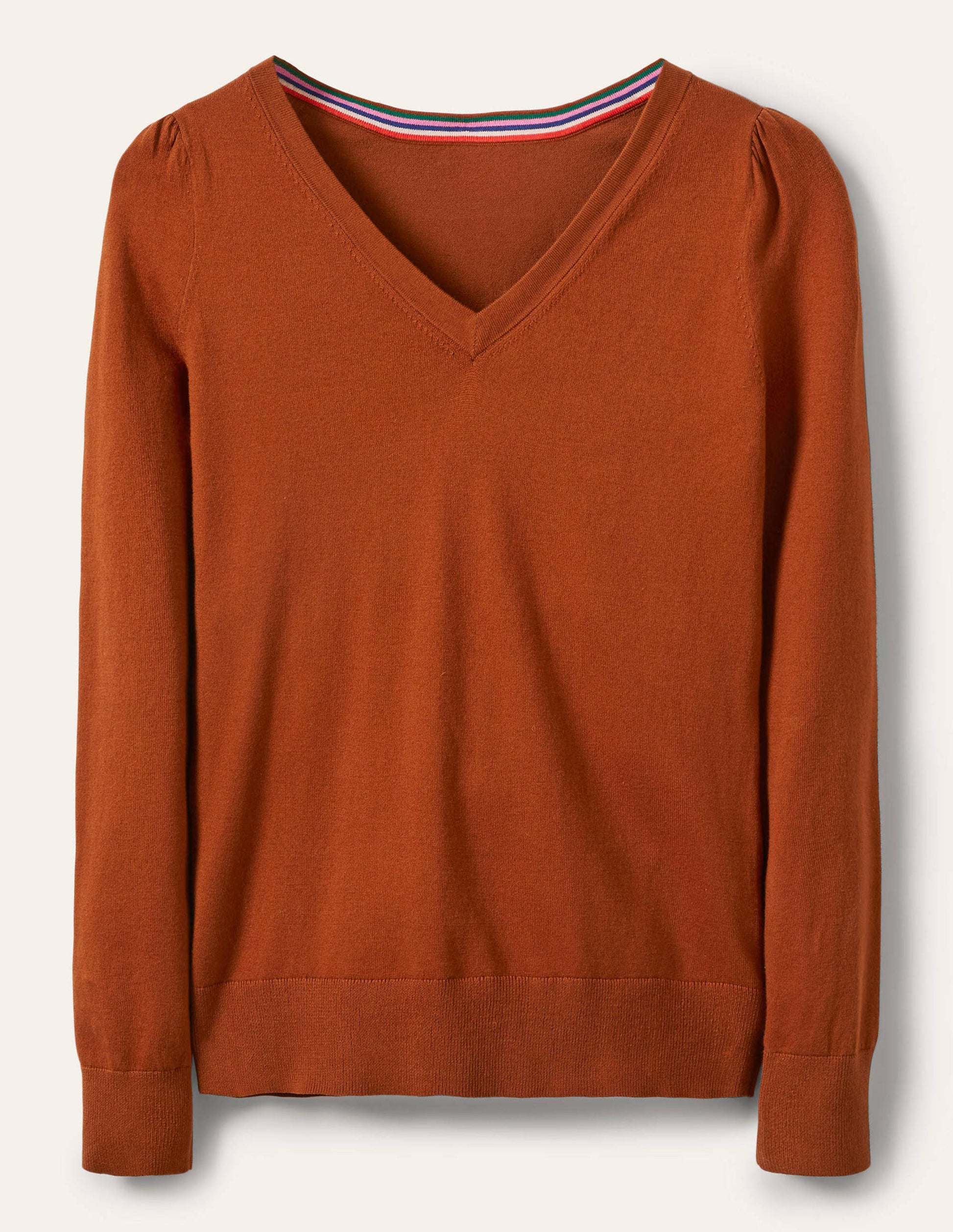 Cotton V-Neck Jumper-Rust-5