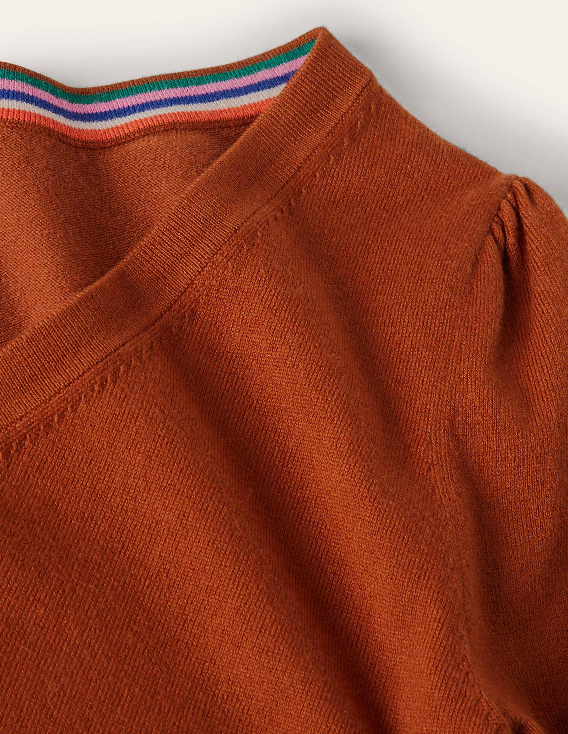 Cotton V-Neck Jumper-Rust-6