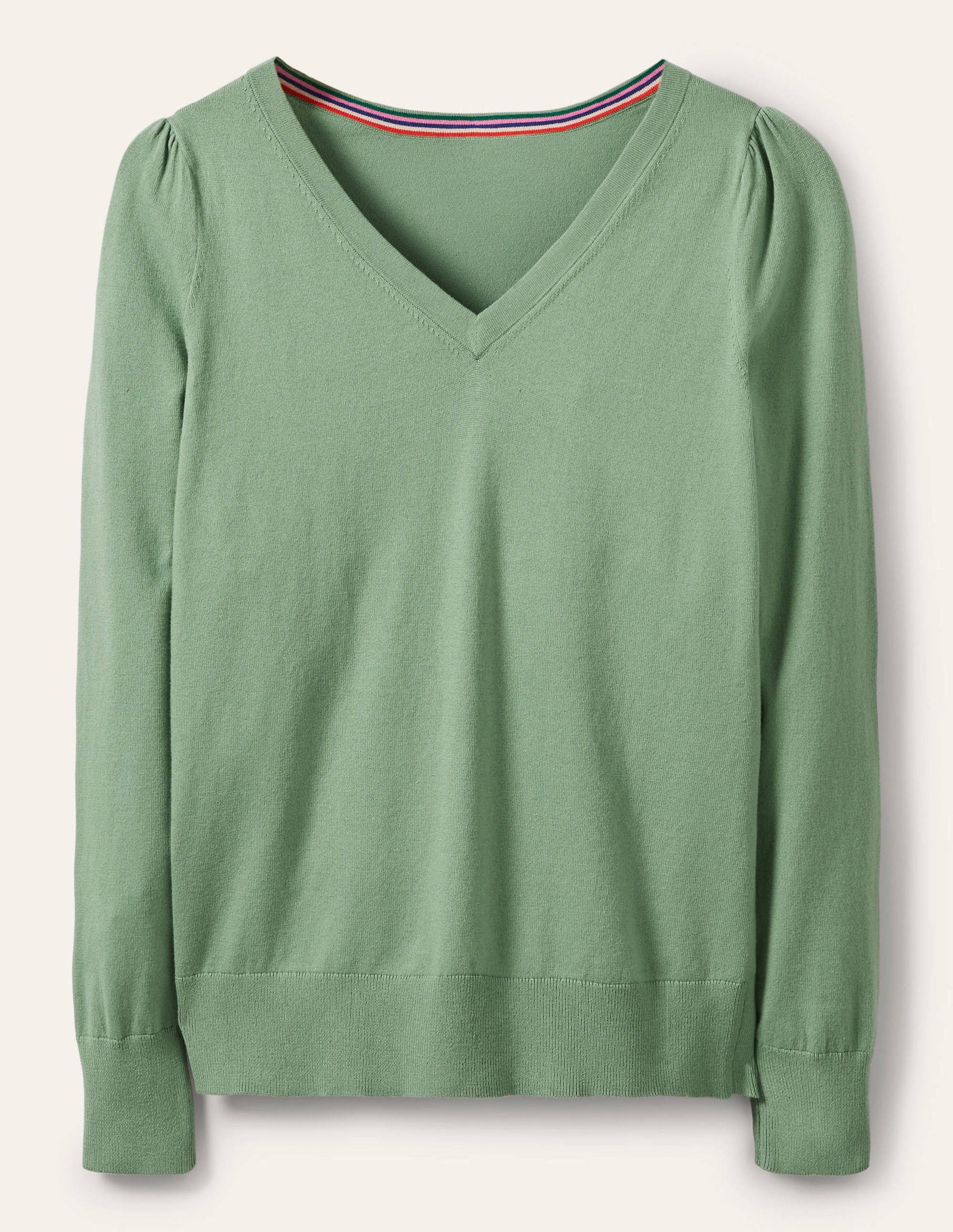 Cotton V-Neck Jumper-Duck Egg-5