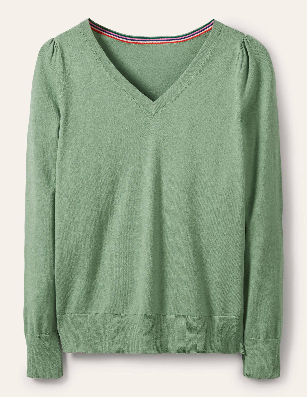Cotton V-Neck Jumper-Duck Egg - Image 5
