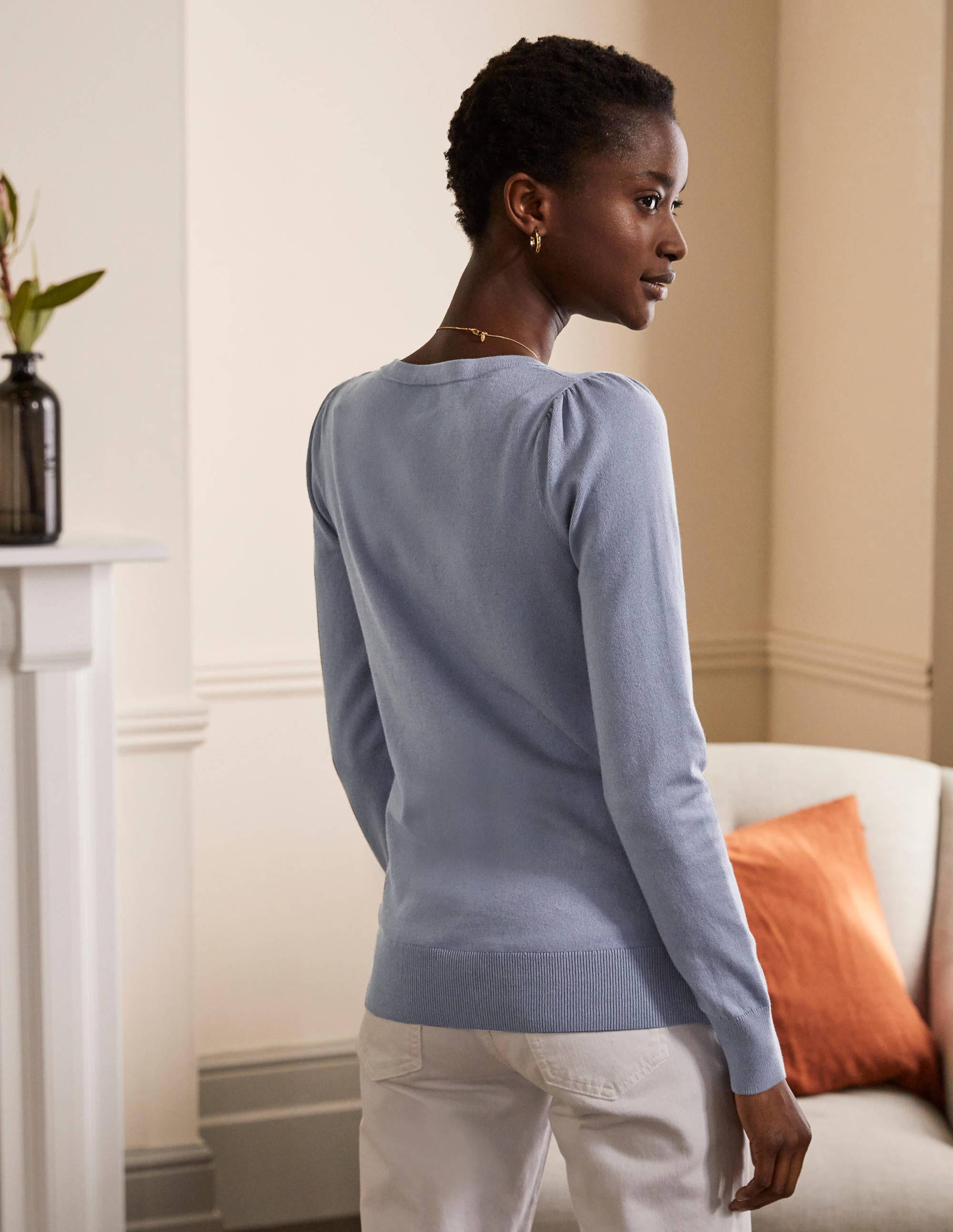 Cotton V-Neck Jumper-River - Image 3