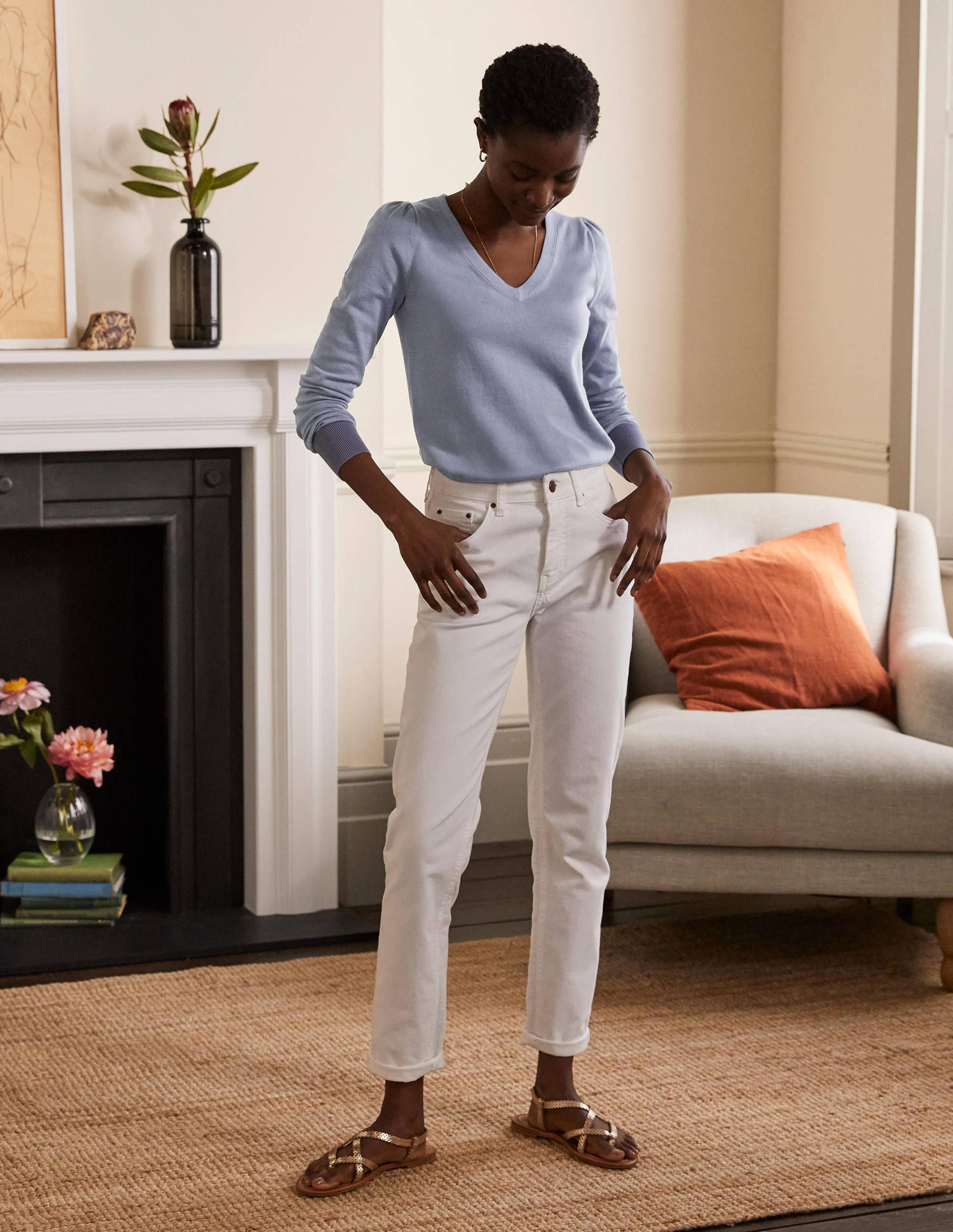 Cotton V-Neck Jumper-River - Image 4