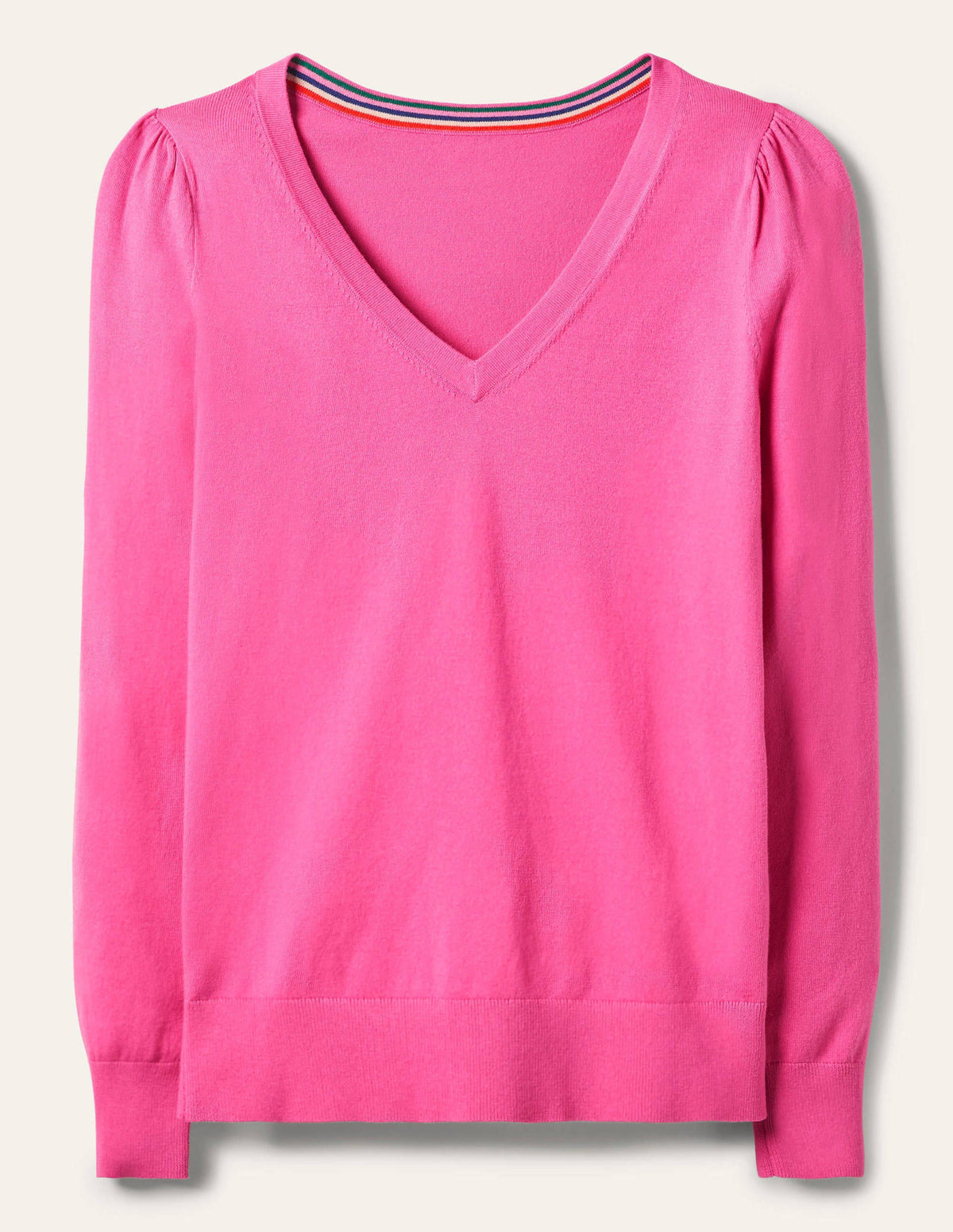 Cotton V-Neck Jumper-Candy Pink - Image 5