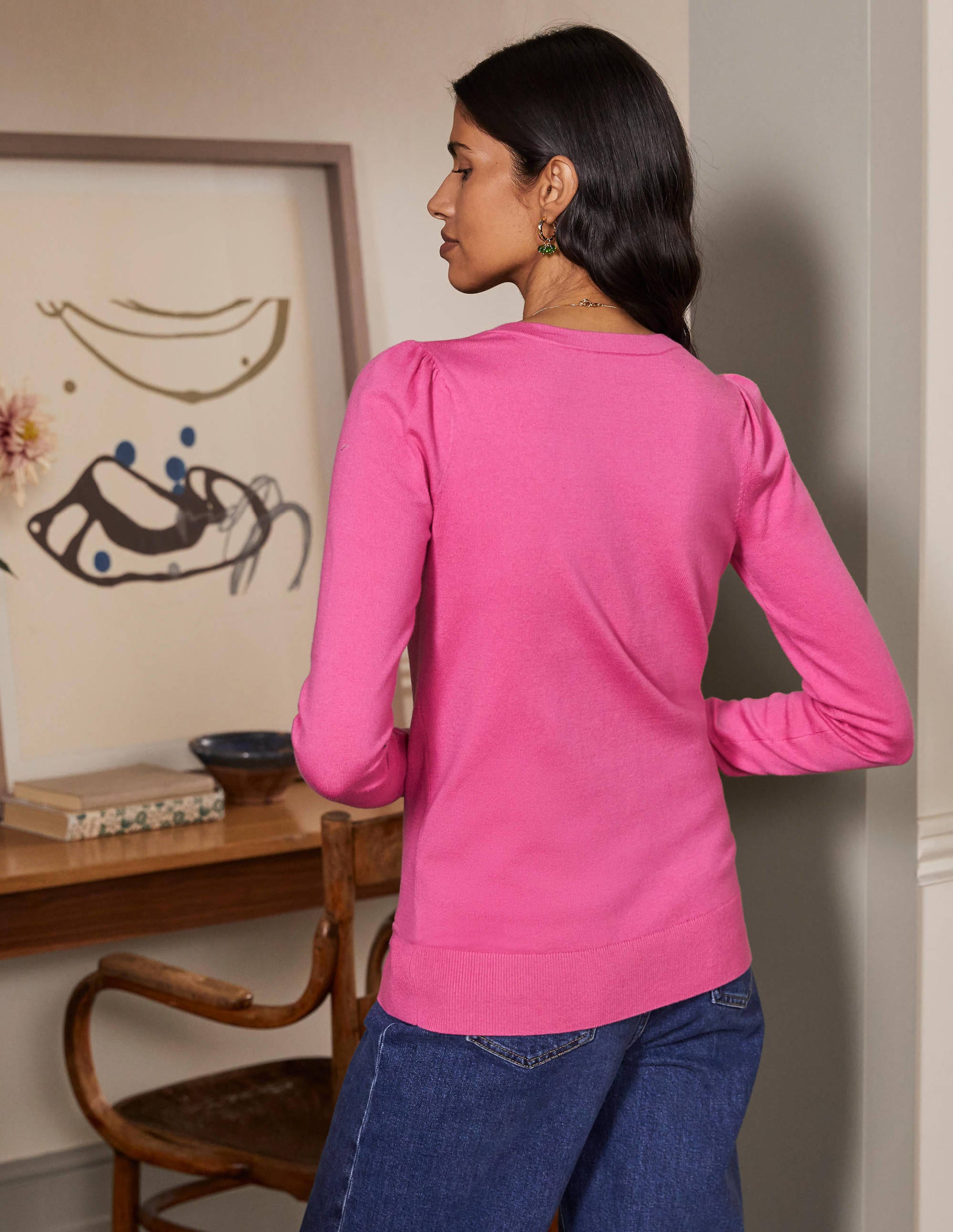 Cotton V-Neck Jumper-Candy Pink - Image 4