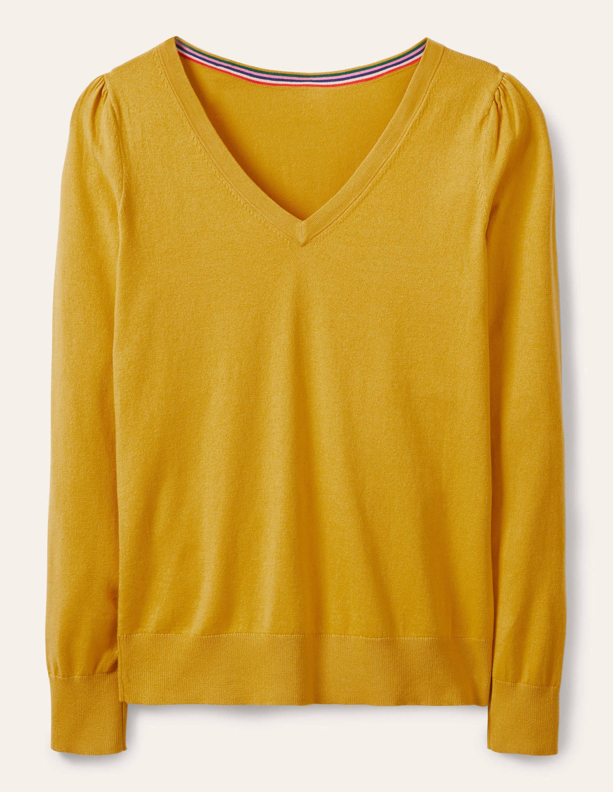 Cotton V-Neck Jumper-Honey Gold - Image 5