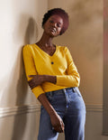 Cotton V-Neck Jumper-Honey Gold