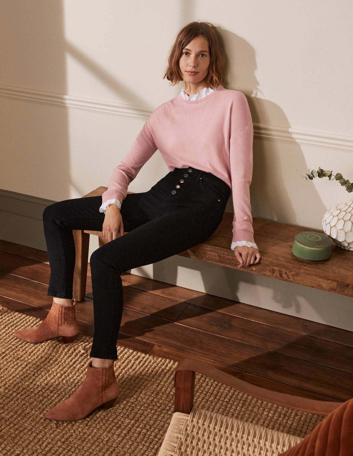 Button Fly Skinny Jeans-Black