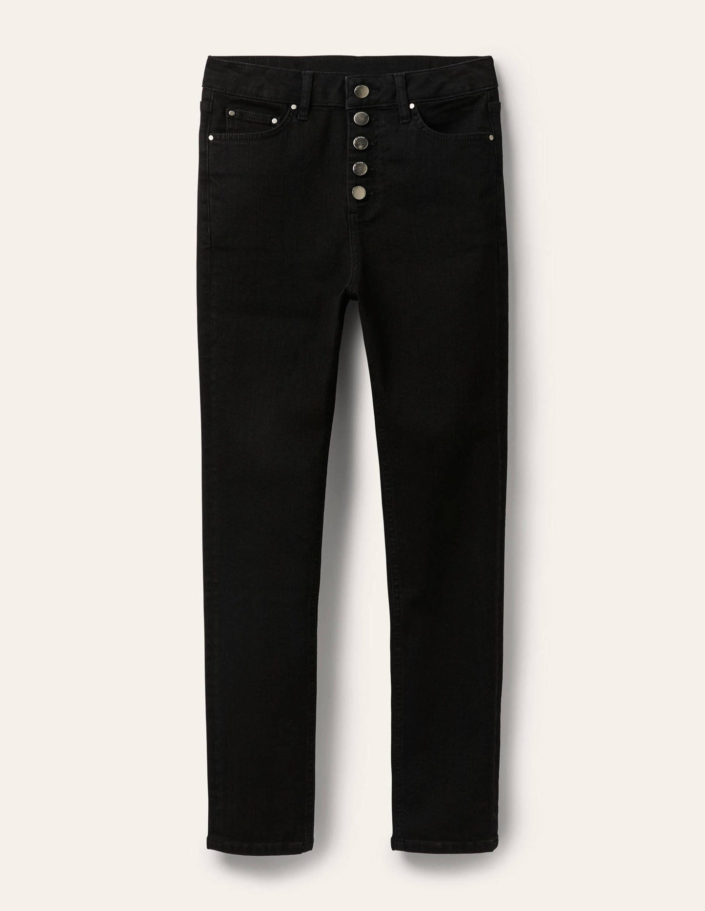 Button Fly Skinny Jeans-Black