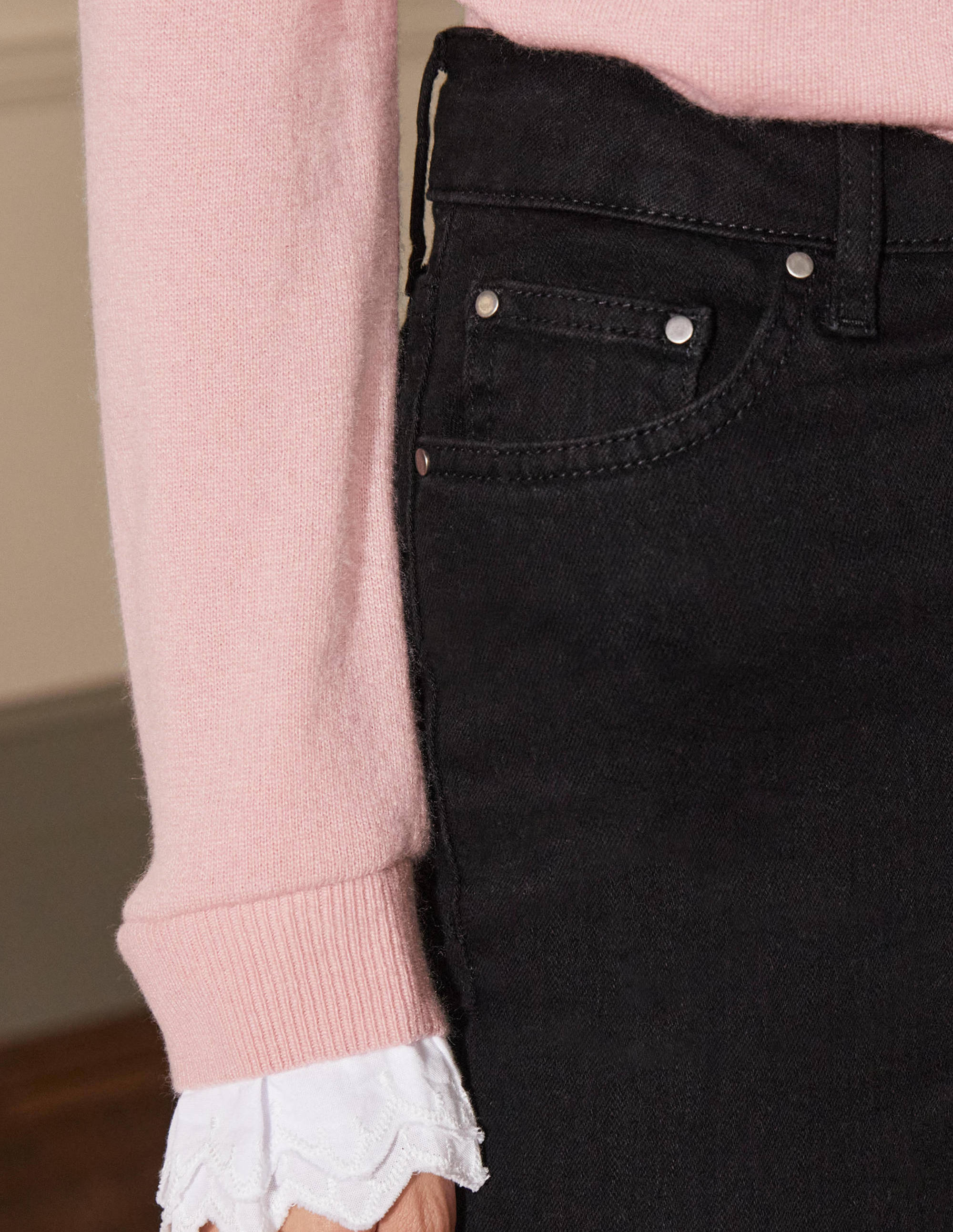 Button Fly Skinny Jeans-Black - Image 1