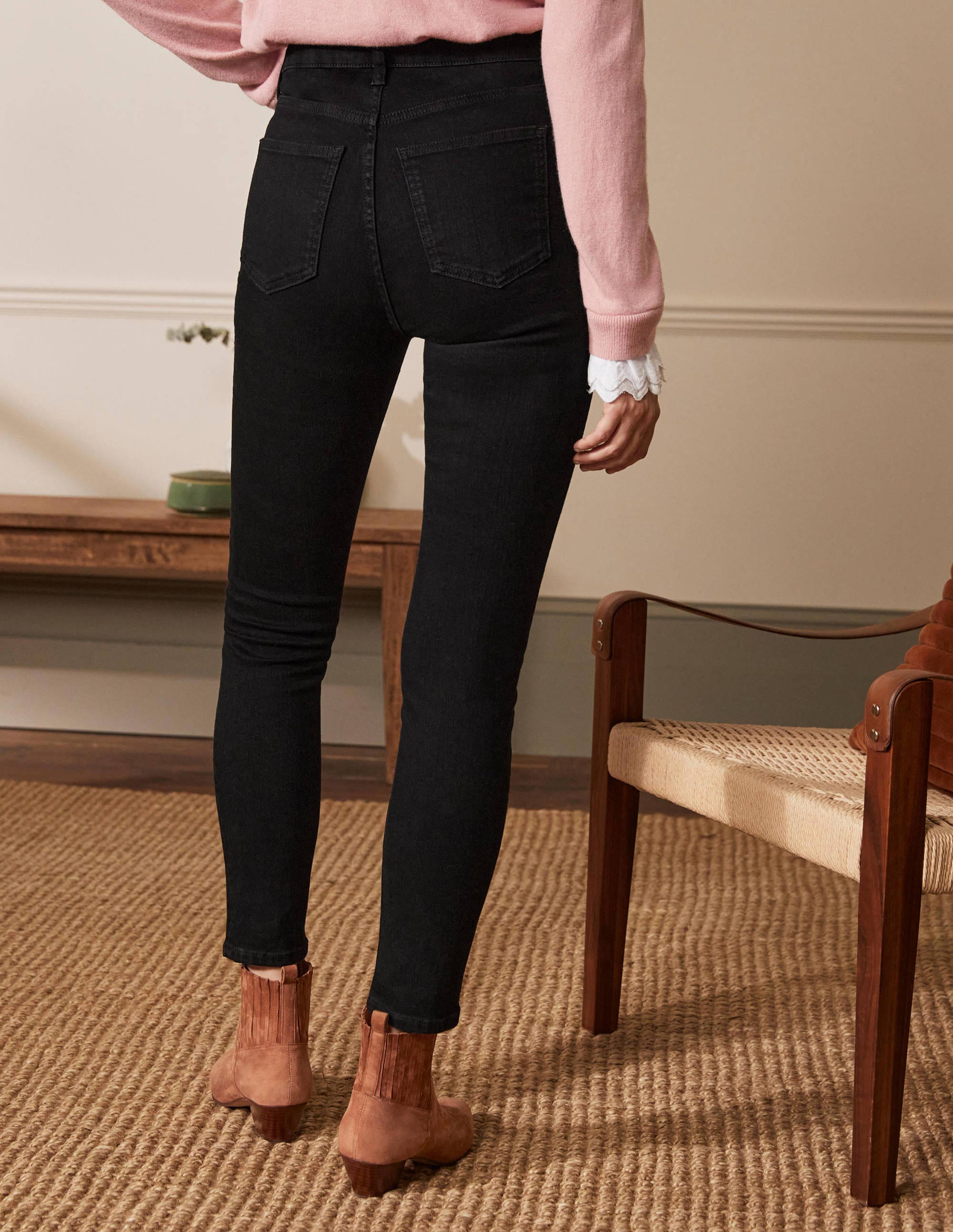 Button Fly Skinny Jeans-Black - Image 2