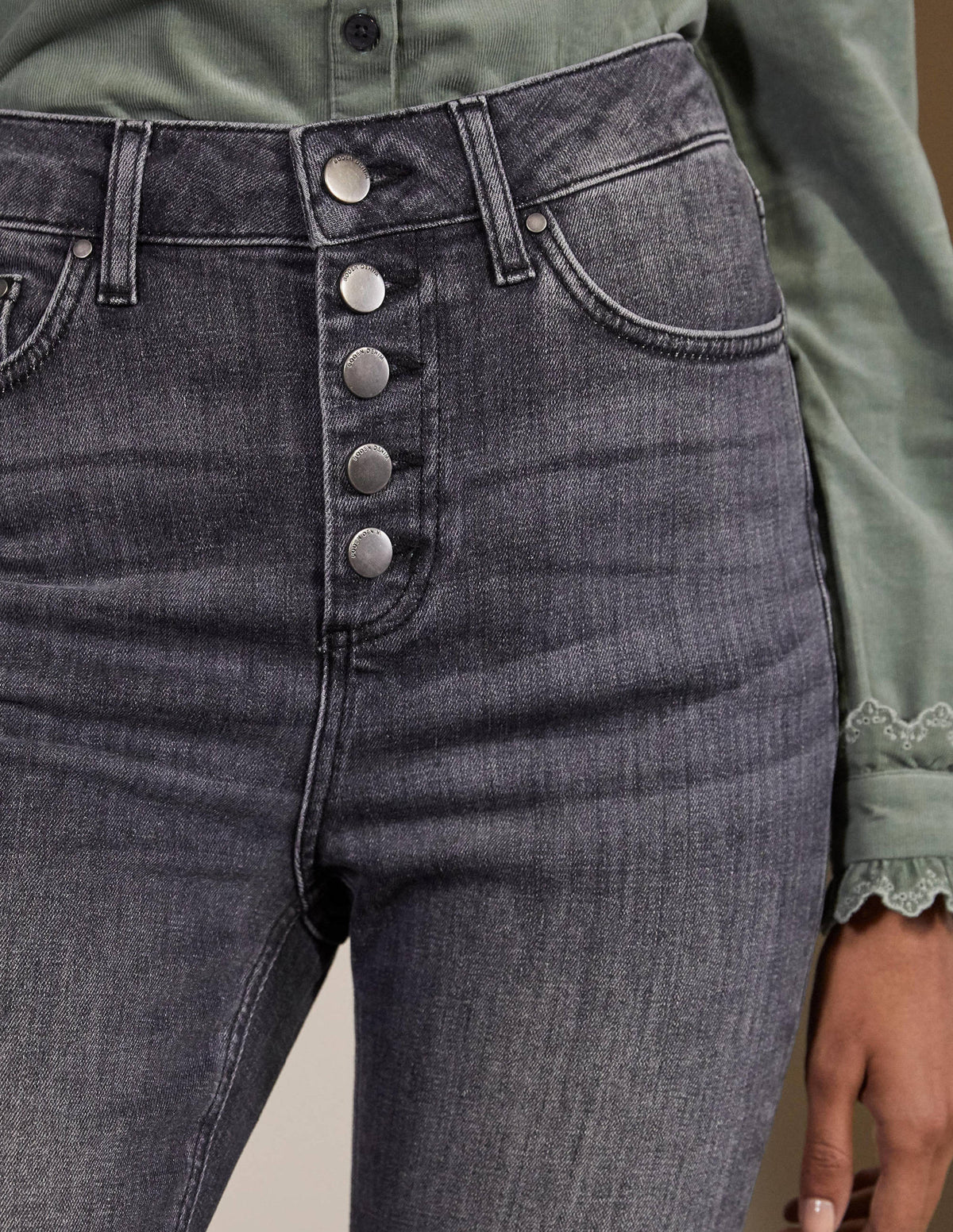 Button Fly Skinny Jeans-Authentic Grey - Image 1