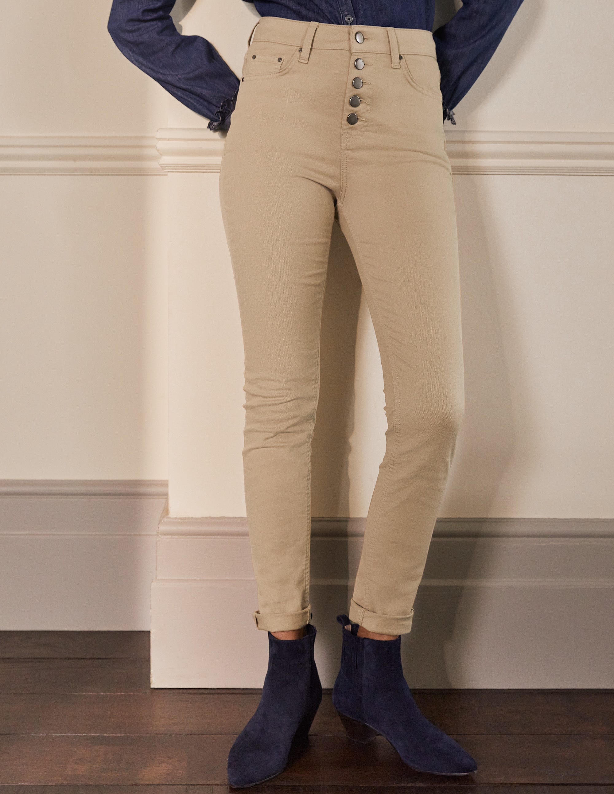 Button Fly Skinny Jeans-Irish Cream - Image 3