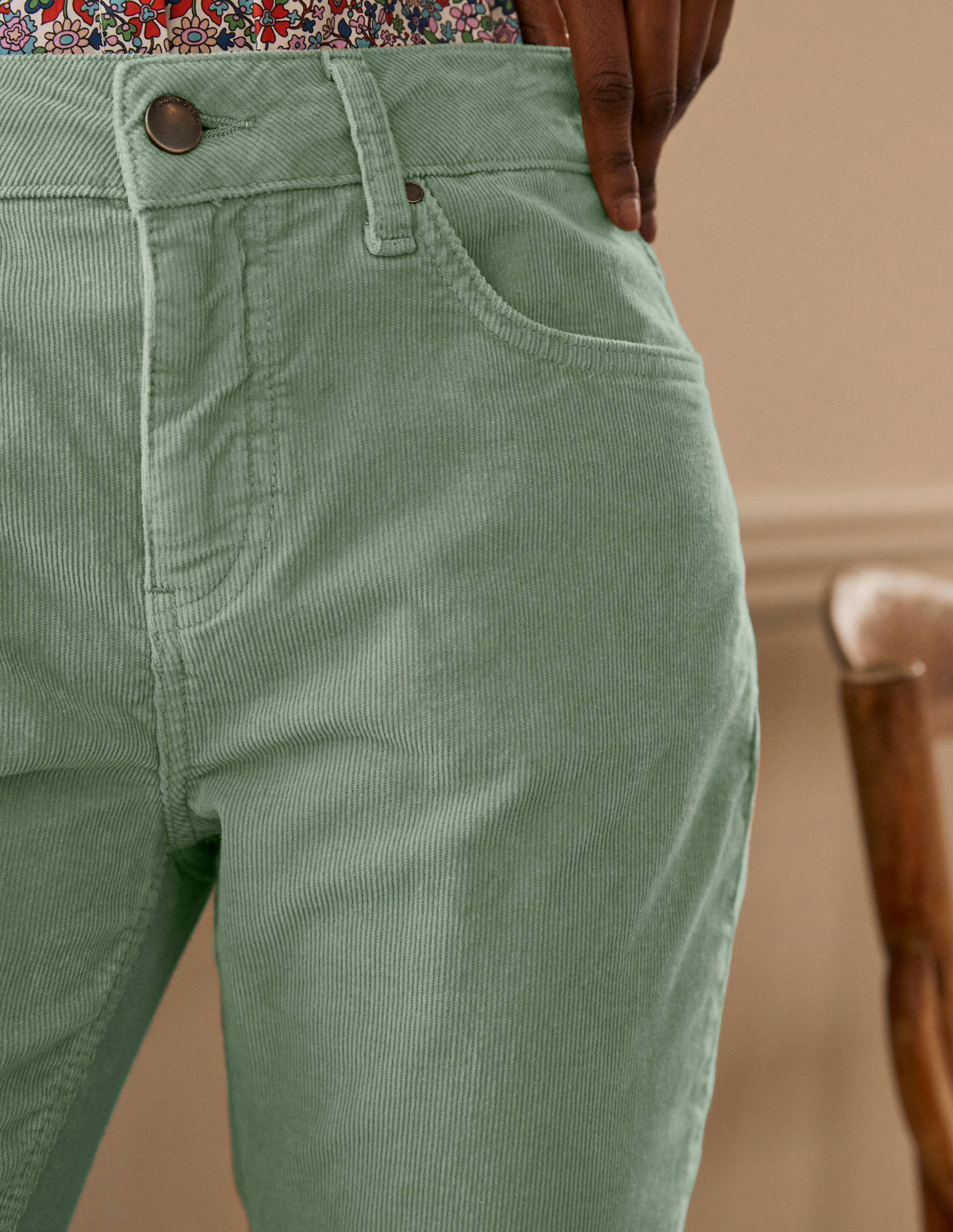 Cord Girlfriend Jeans-Light Olive - Image 2