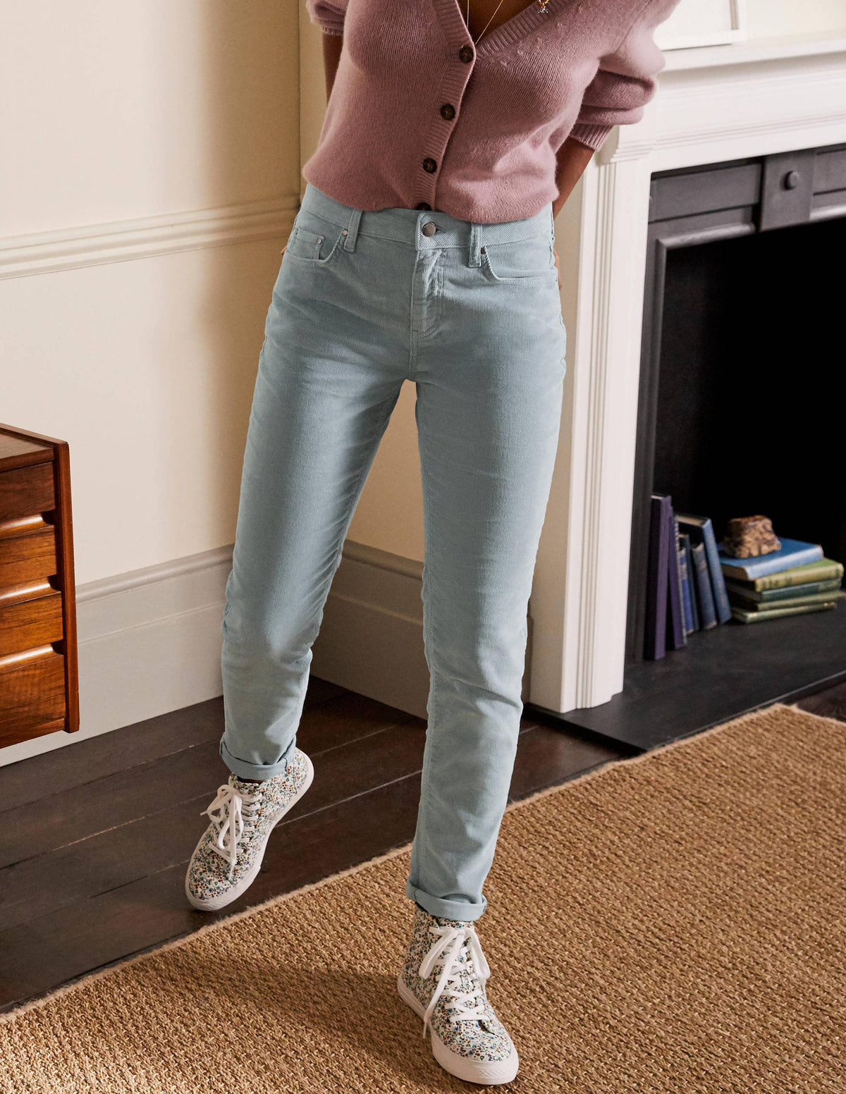 Cord Girlfriend Jeans-Pebble - Image 1