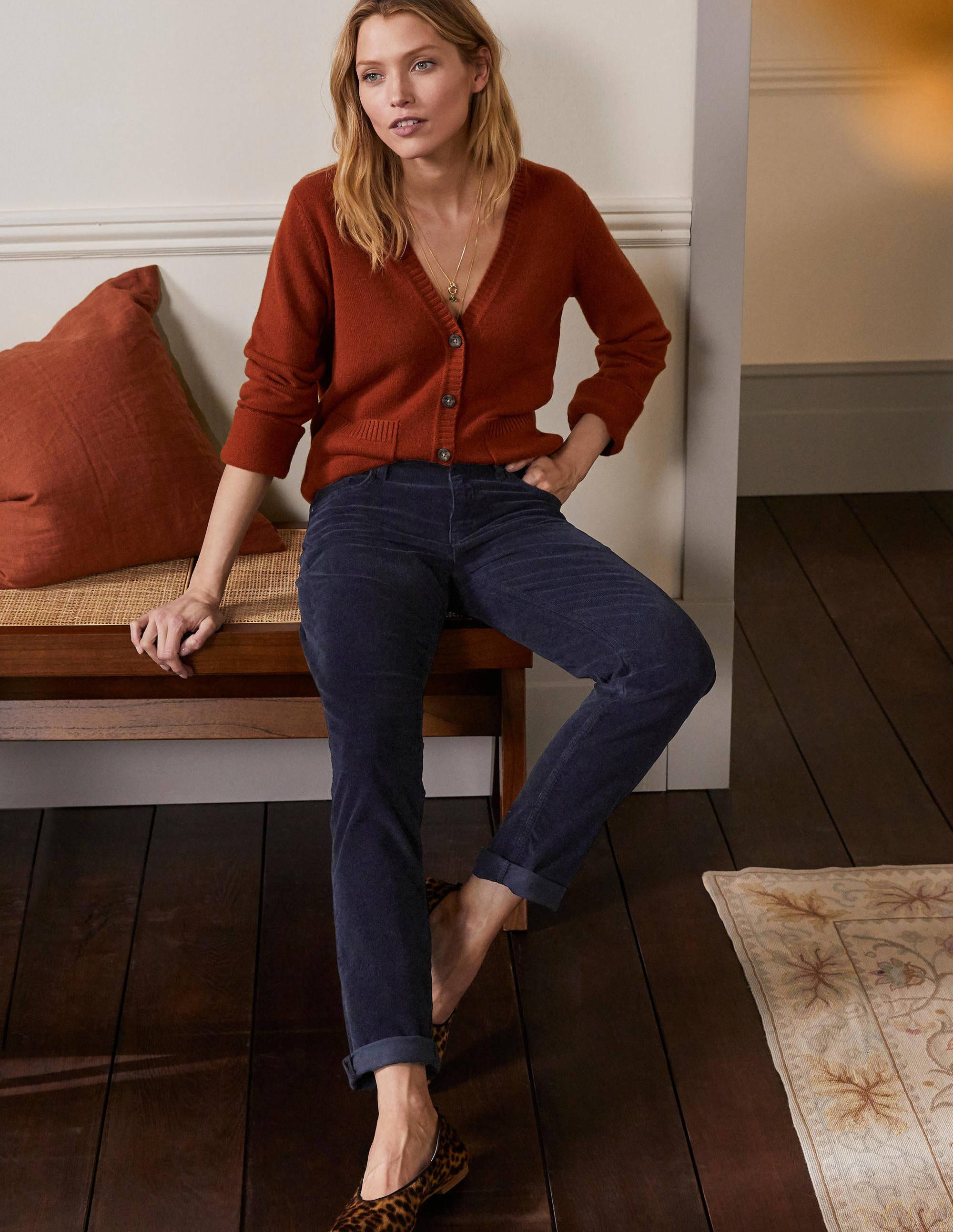 Cord Girlfriend Jeans-Navy - Image 5