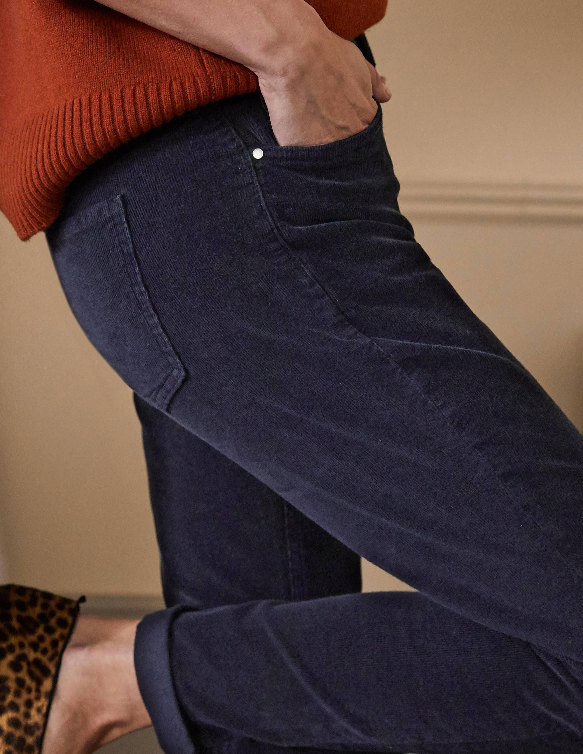 Cord Girlfriend Jeans-Navy - Image 1