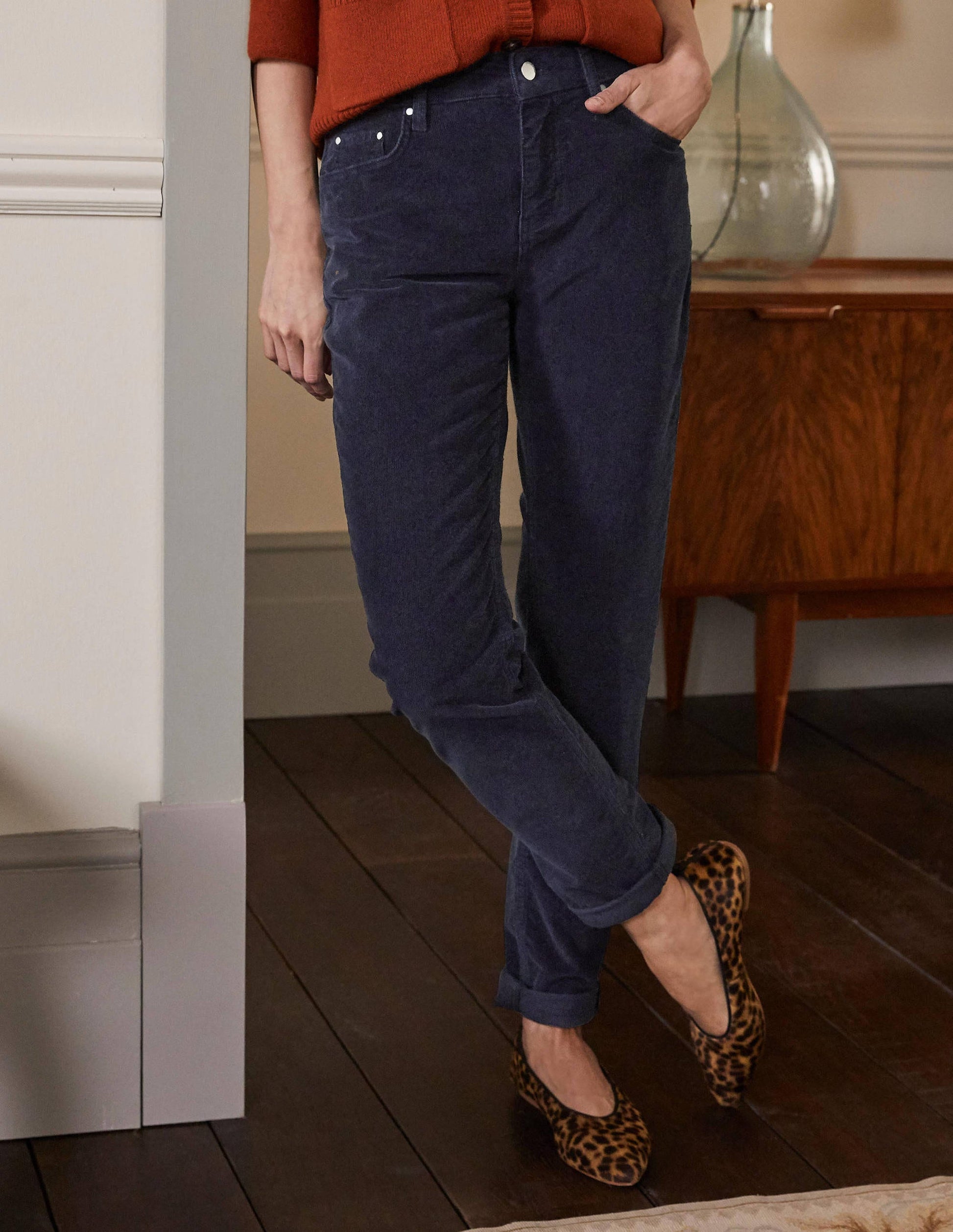 Cord Girlfriend Jeans-Navy-3