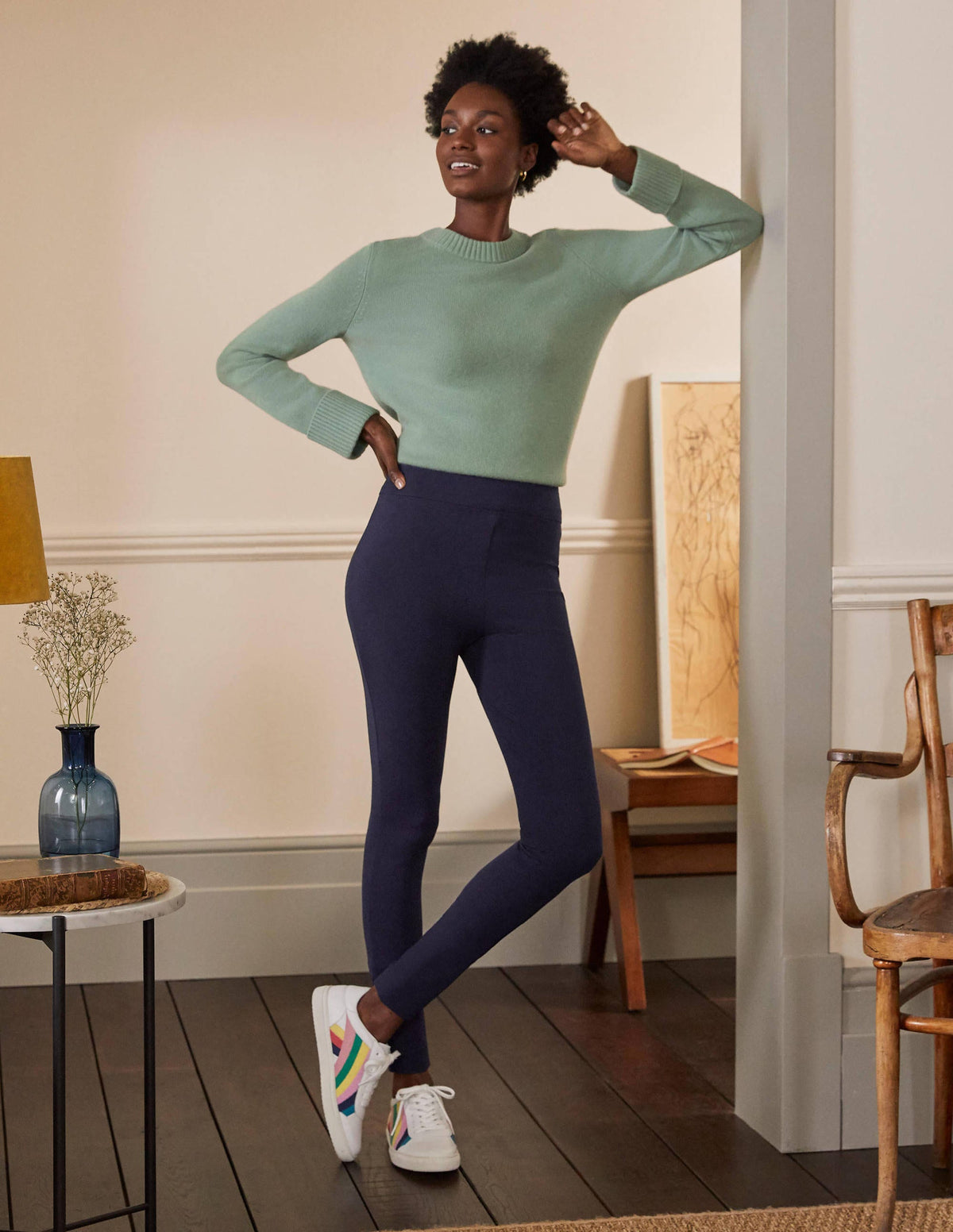 Stretch Jersey Leggings-Navy-4