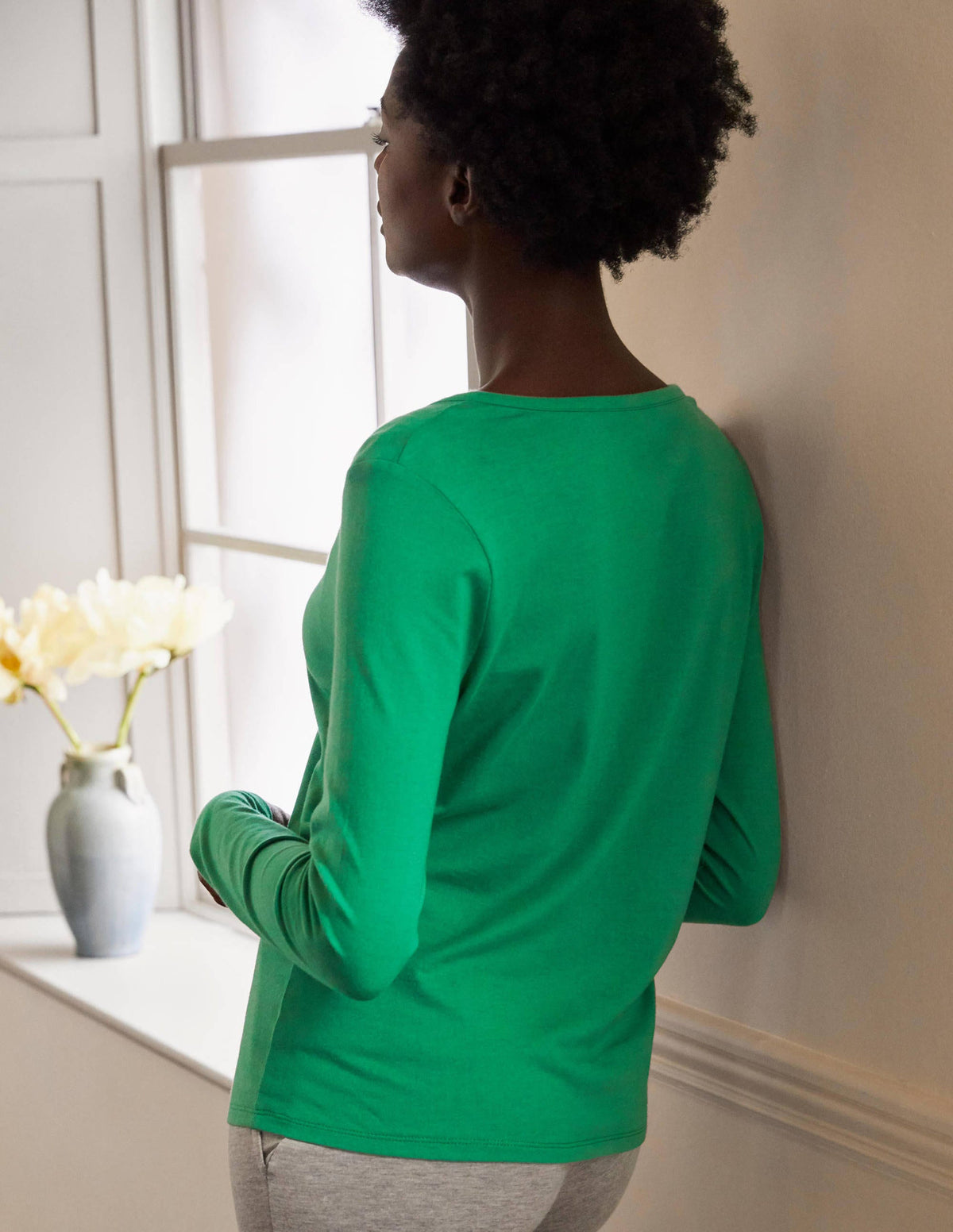 Emma Long Sleeve Pyjama Top-Leafy Green - Image 2