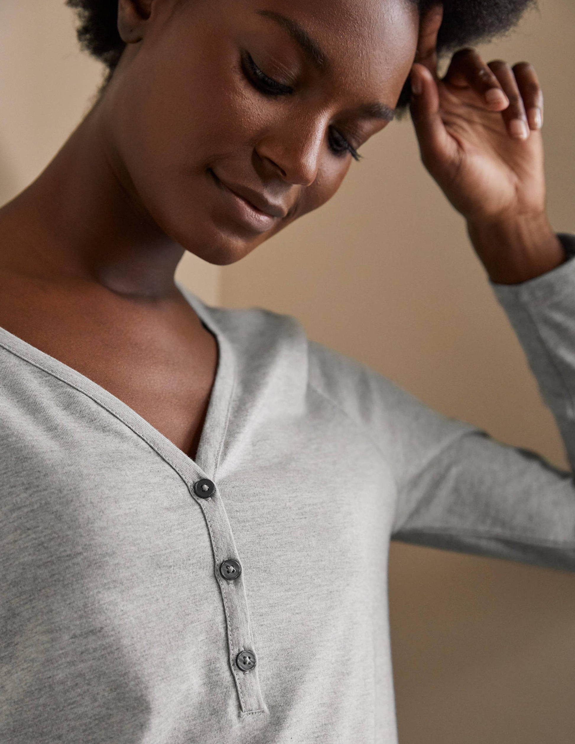Emma Long Sleeve Pyjama Top-Grey Marl-2
