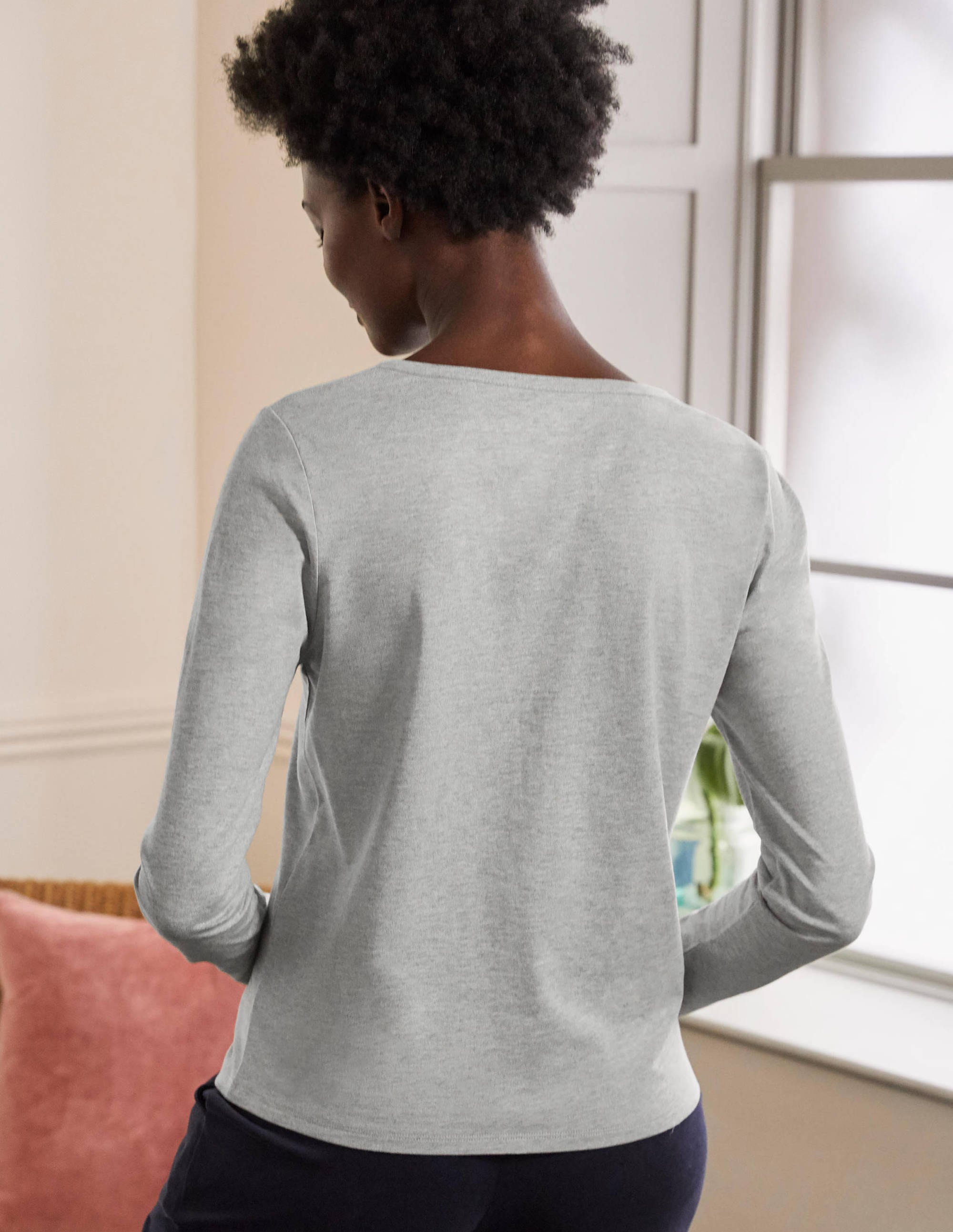 Emma Long Sleeve Pyjama Top-Grey Marl - Image 3