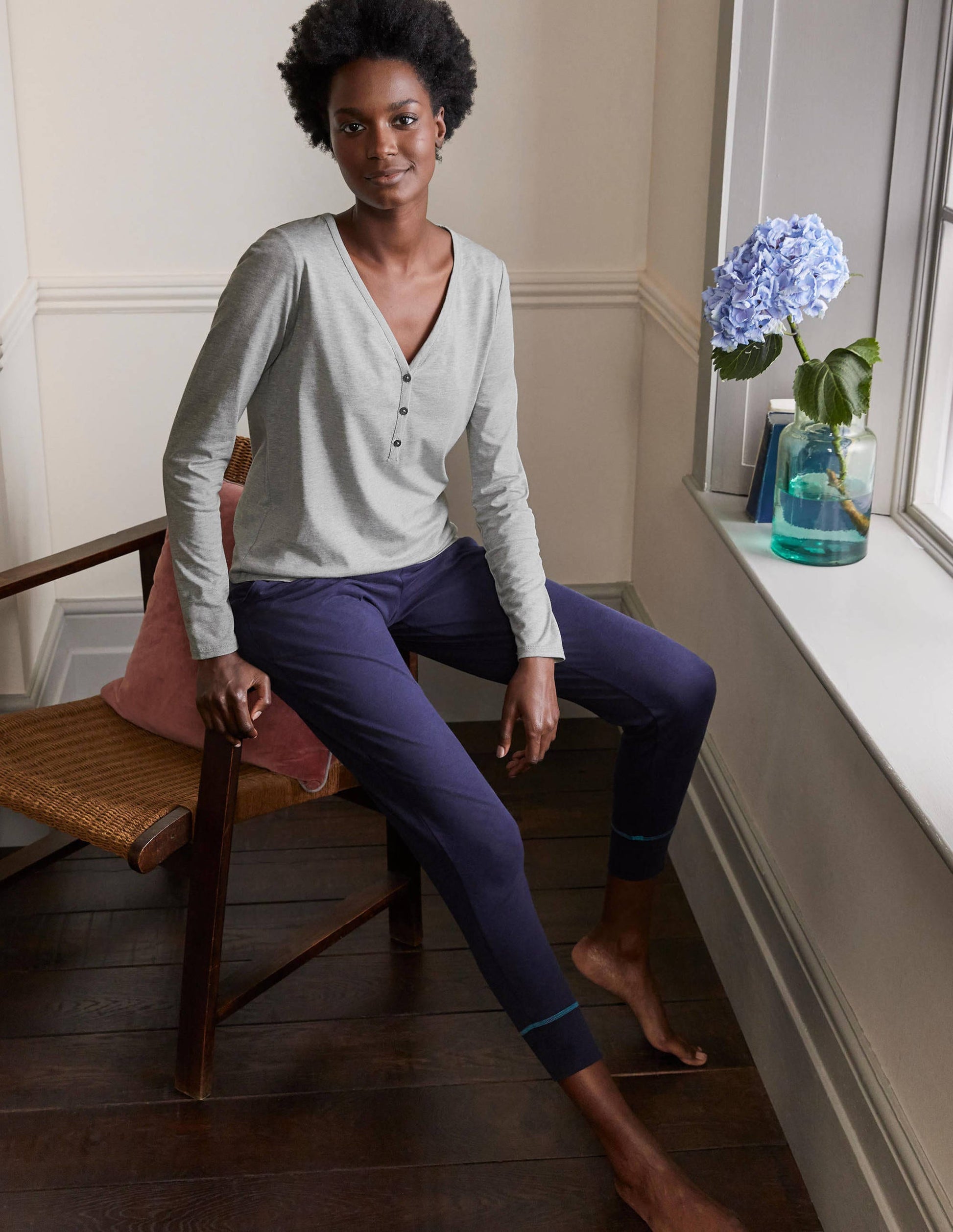 Emma Long Sleeve Pyjama Top-Grey Marl-4