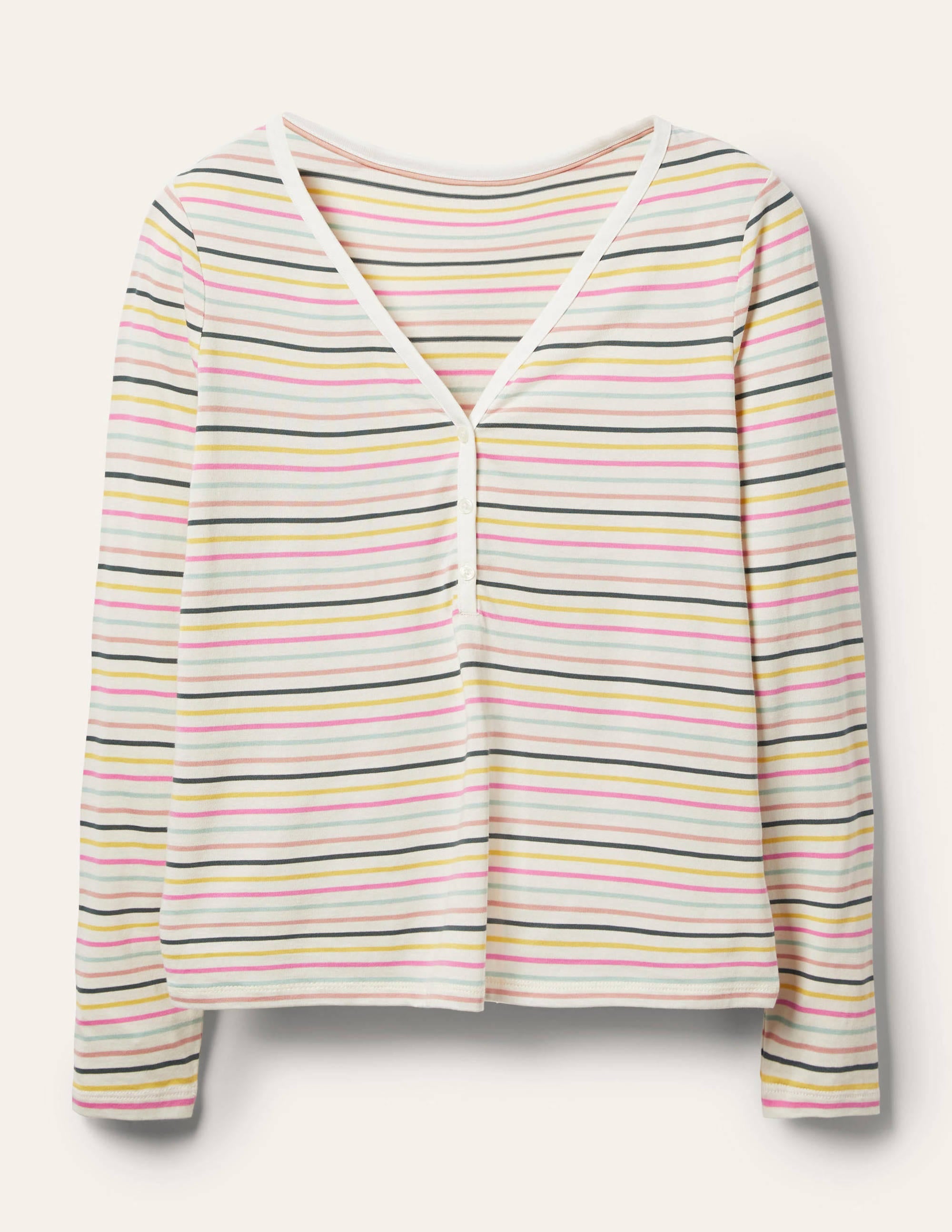 Emma Long Sleeve Pyjama Top-Pale Lemon and Heath Stripe - Image 6