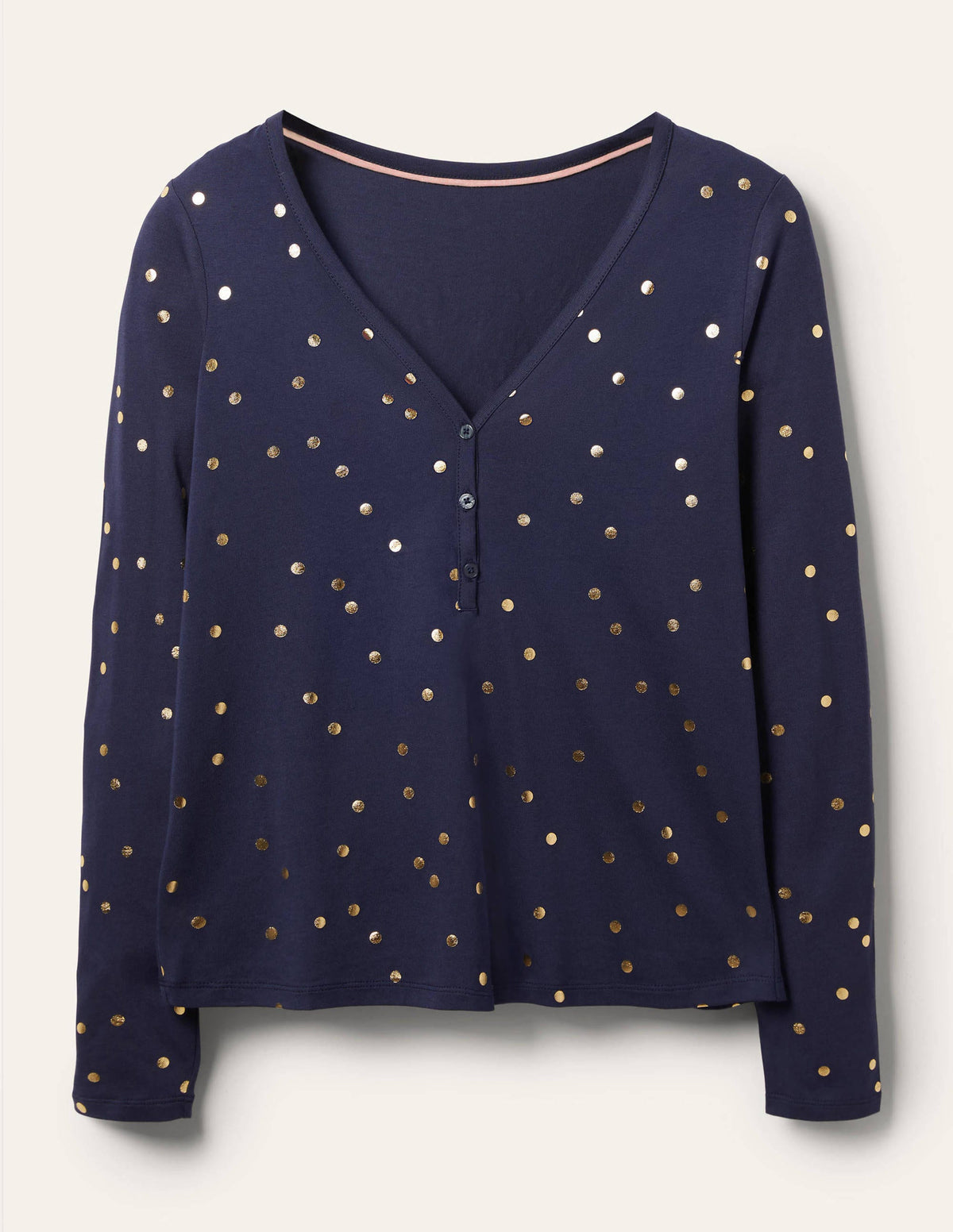 Emma Long Sleeve Pyjama Top-Navy, Scattered Spot - Image 5
