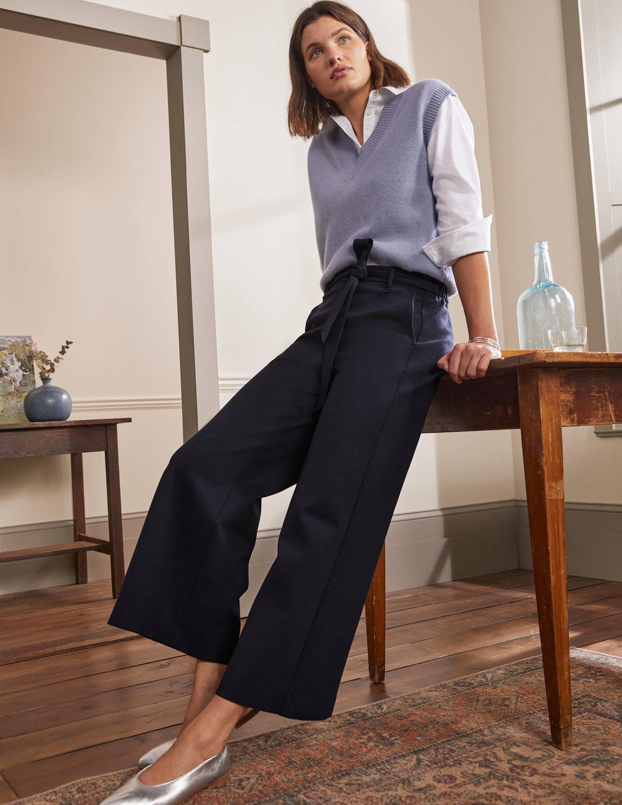 Jersey Pull-On Culottes-Navy - Image 1