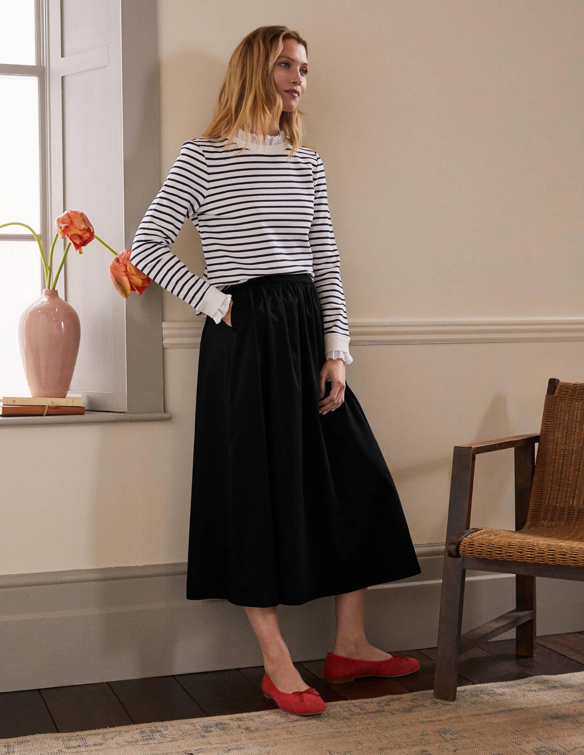 Cotton Sateen Skirt-Black - Image 4