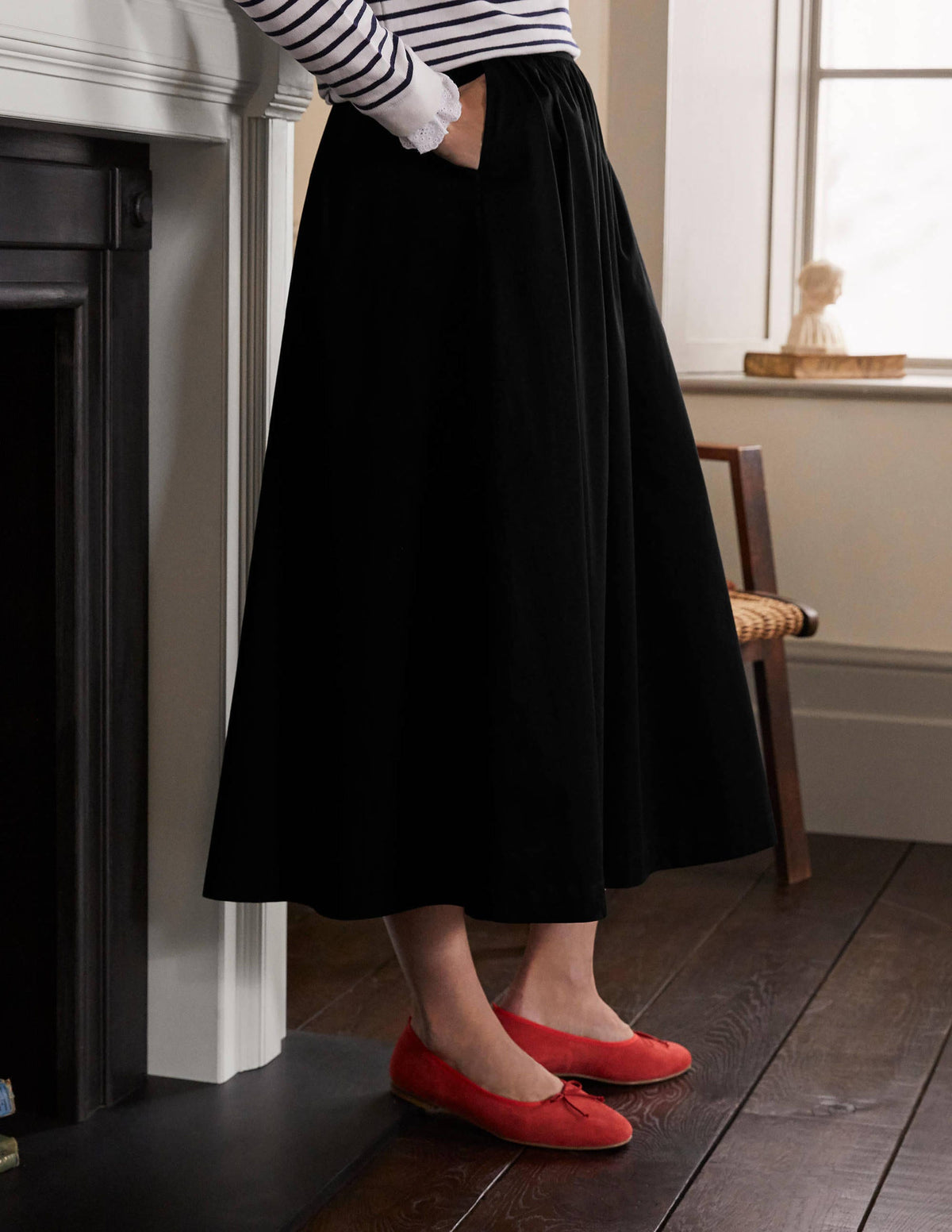 Cotton Sateen Skirt-Black - Image 3