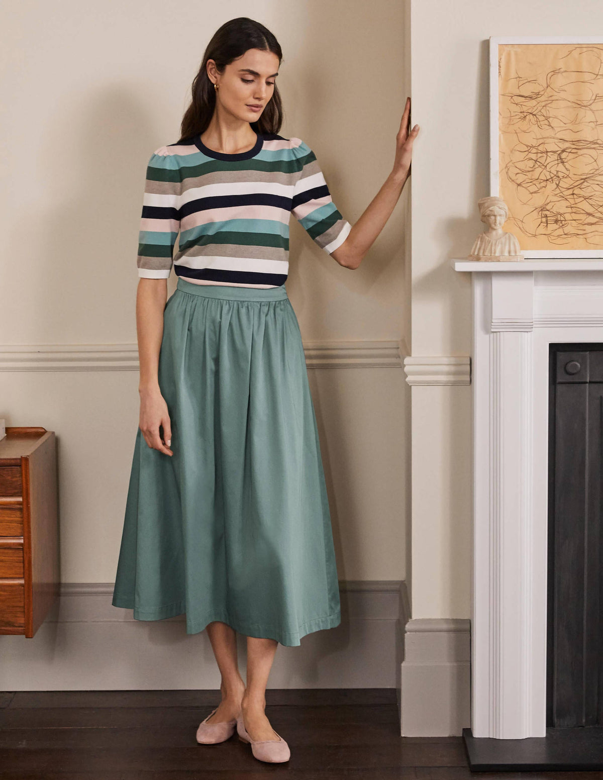Cotton Sateen Skirt-Heath - Image 4
