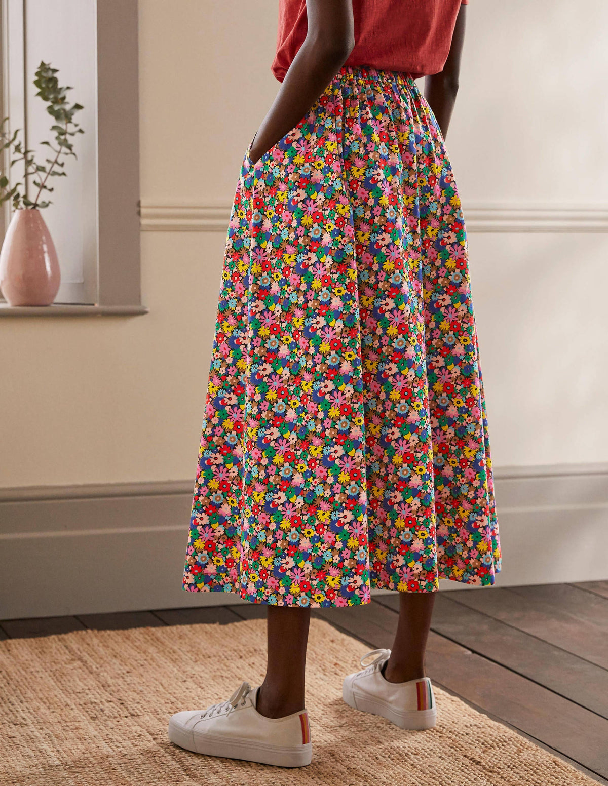 Cotton Sateen Skirt-Cherry Red, Paintbox Ditsy-2