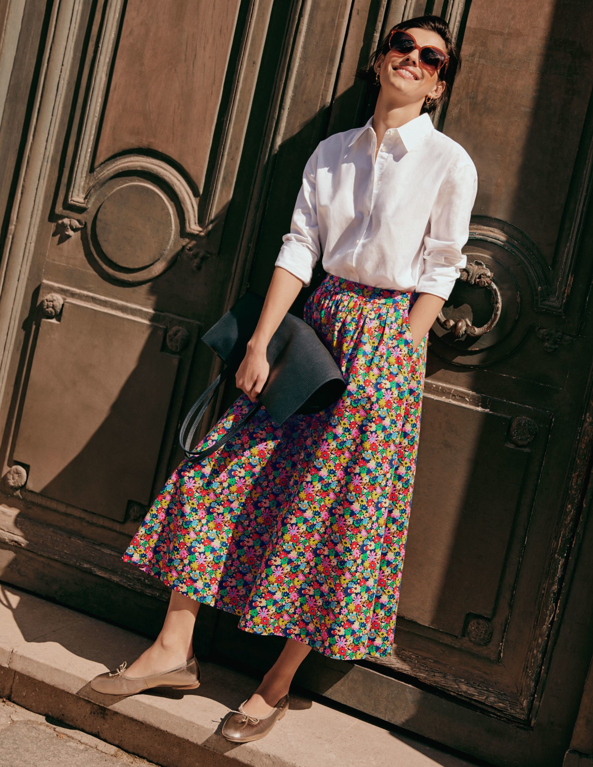 Cotton Sateen Skirt-Cherry Red, Paintbox Ditsy-4