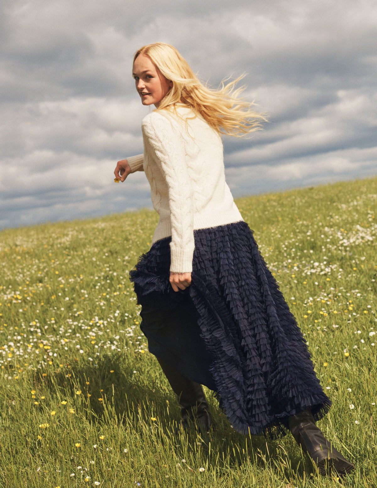 Tulle Midi Skirt-Navy-6