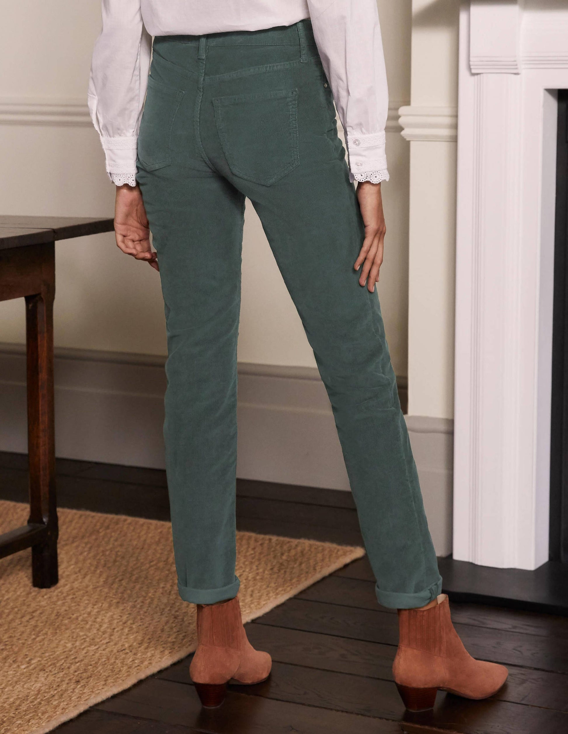 Corduroy Slim Straight Jeans-Wellington Green-2