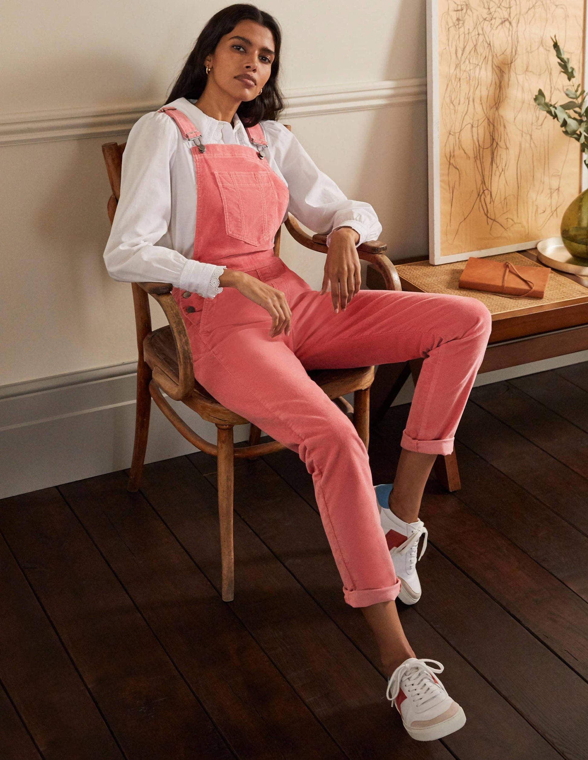 Girlfriend Dungarees-Dusty Red Cord-1