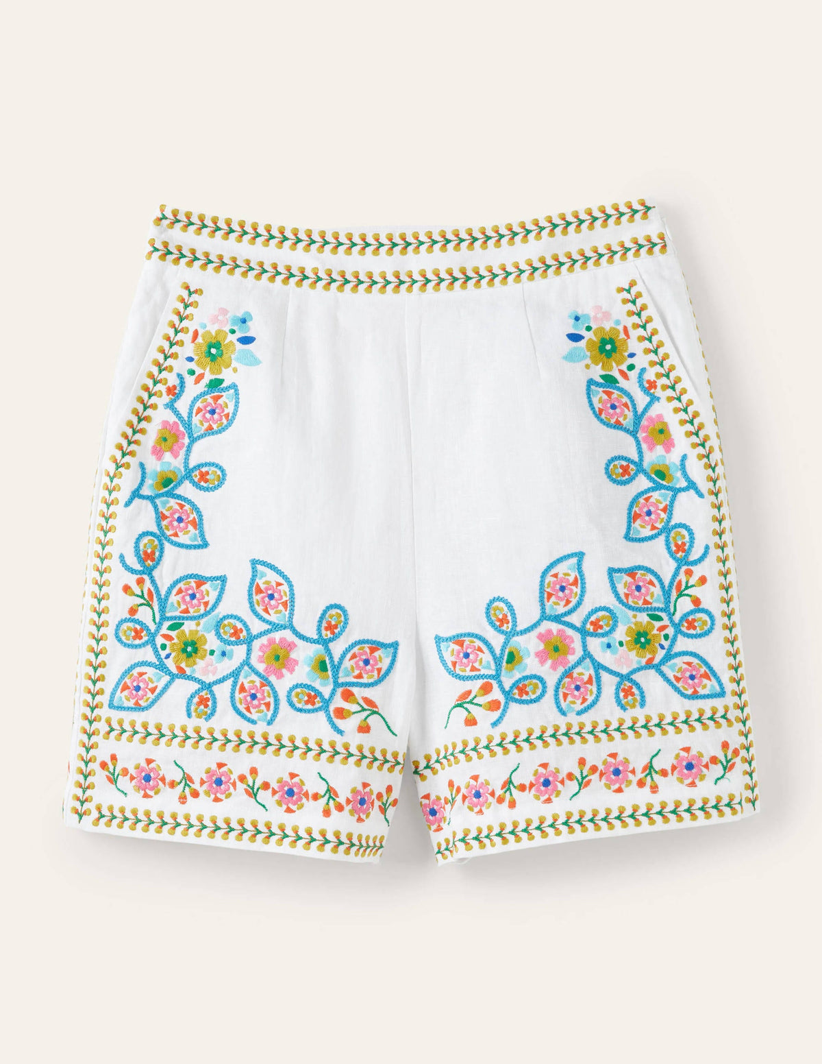 Georgina Linen Shorts-White, Embroidery-5