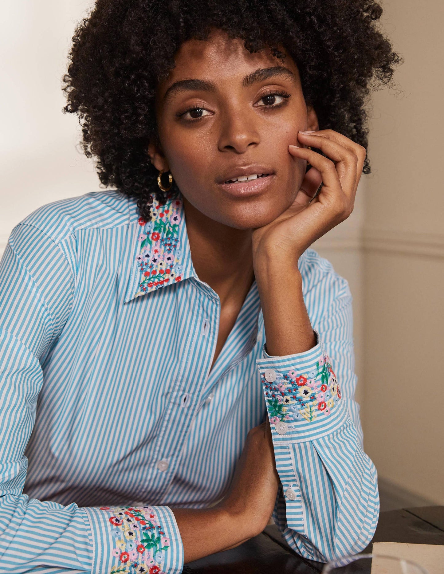 Agnes Oversized Shirt-Fine Blue Ticking Stripe