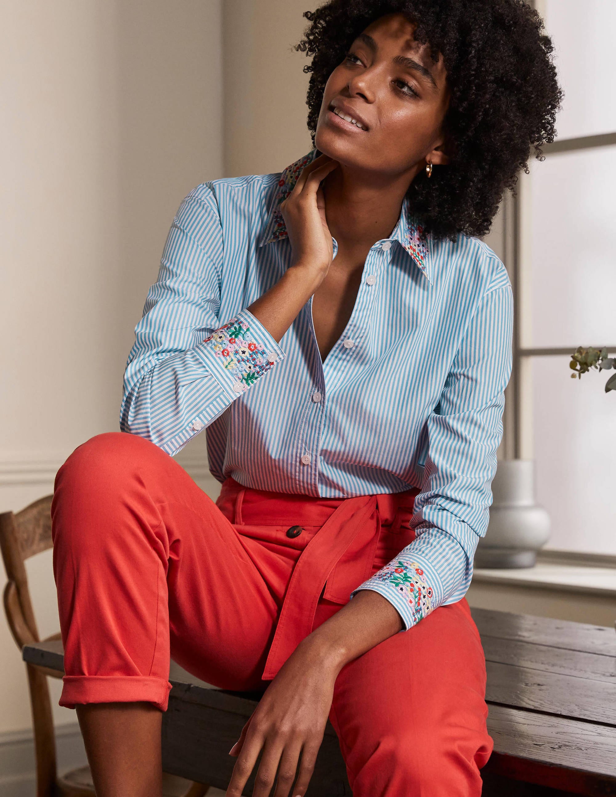 Agnes Oversized Shirt-Fine Blue Ticking Stripe - Image 1