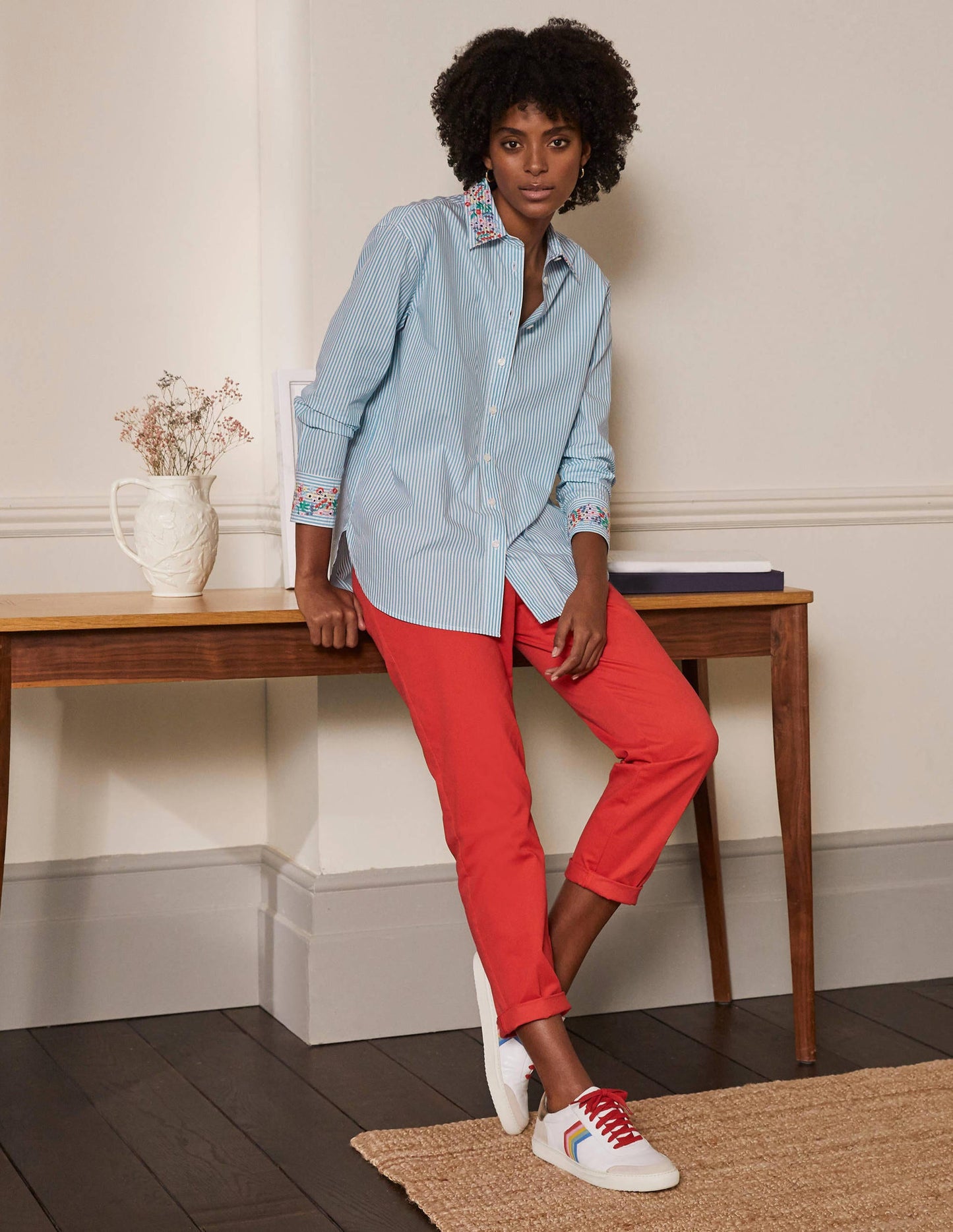 Agnes Oversized Shirt-Fine Blue Ticking Stripe