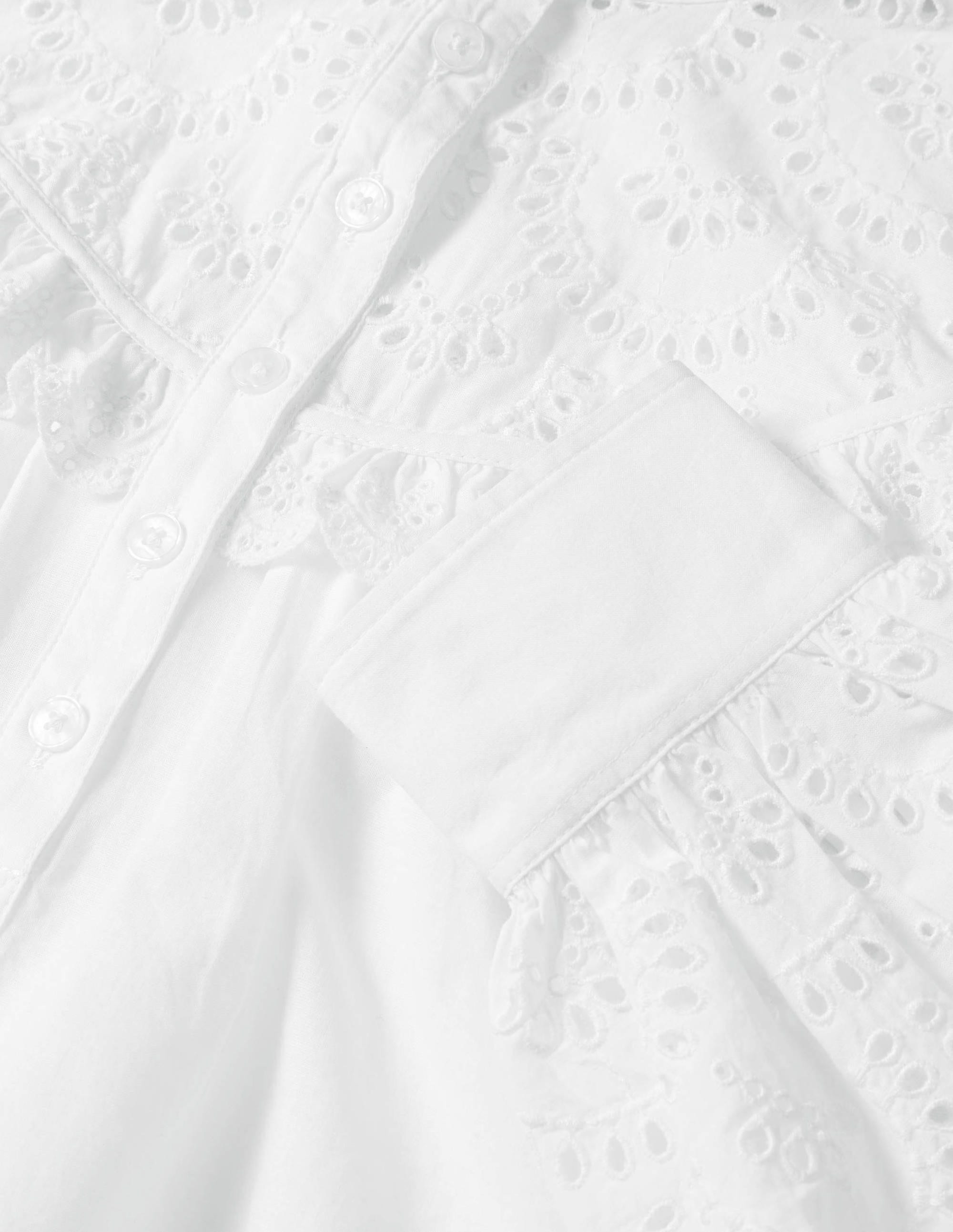 Broderie Frill Cotton Shirt-White - Image 8