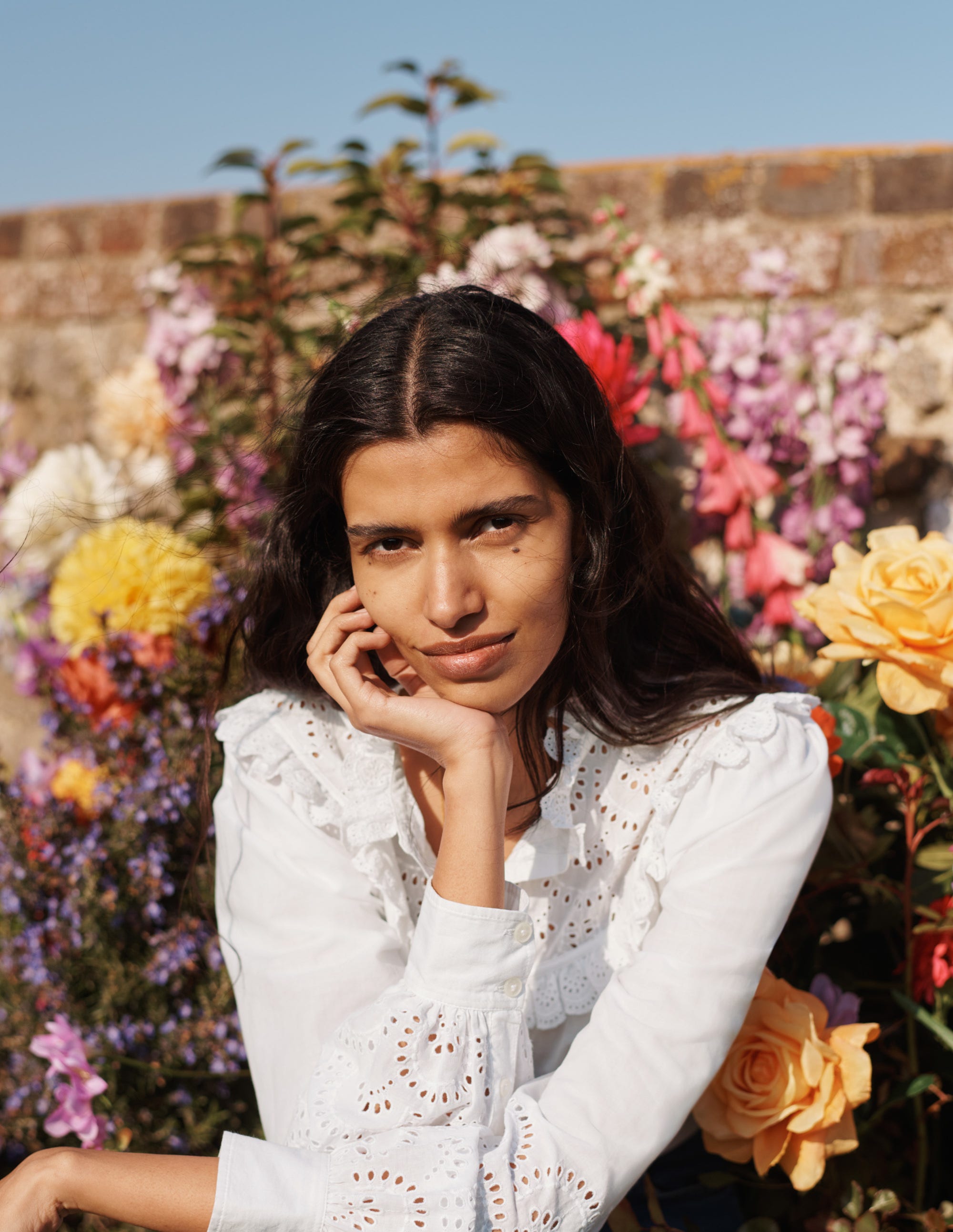 Broderie Frill Cotton Shirt-White - Image 5