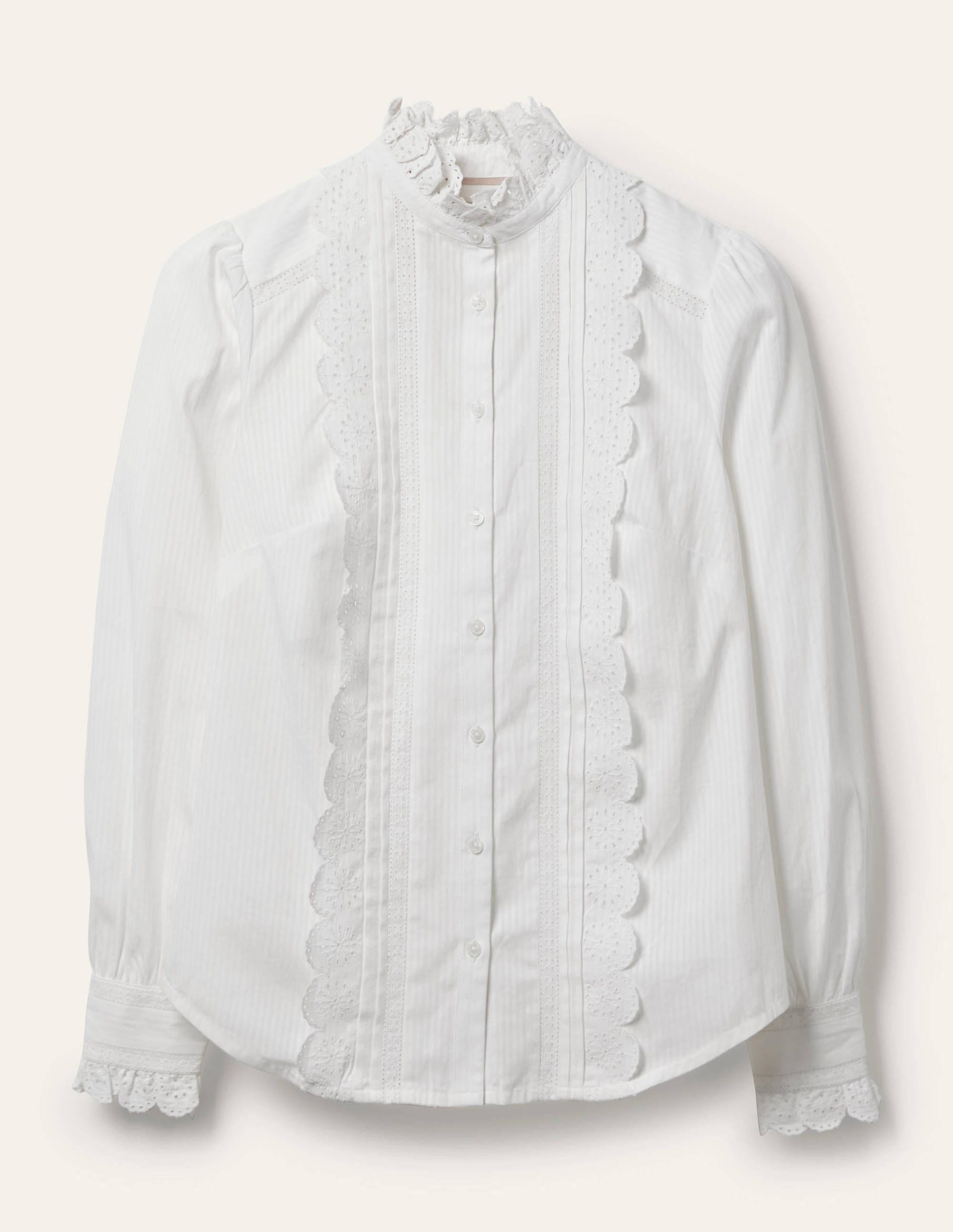 Broderie Ruffle Cotton Shirt-White - Image 6