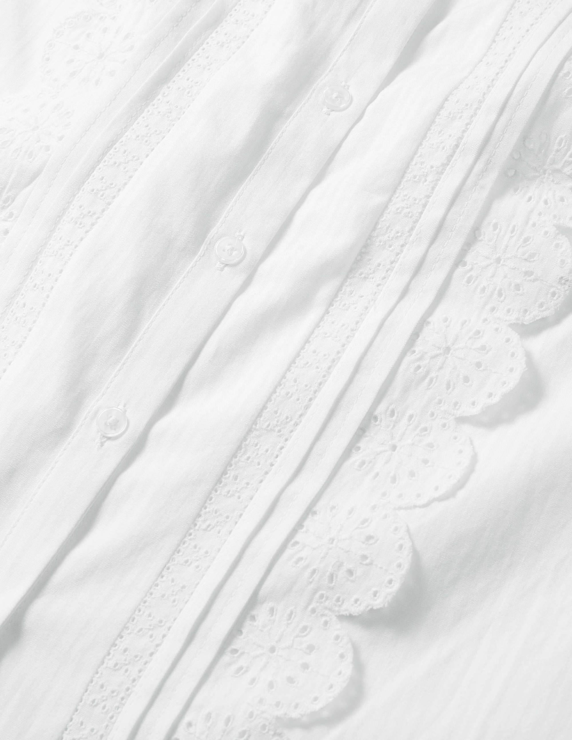 Broderie Ruffle Cotton Shirt-White - Image 7